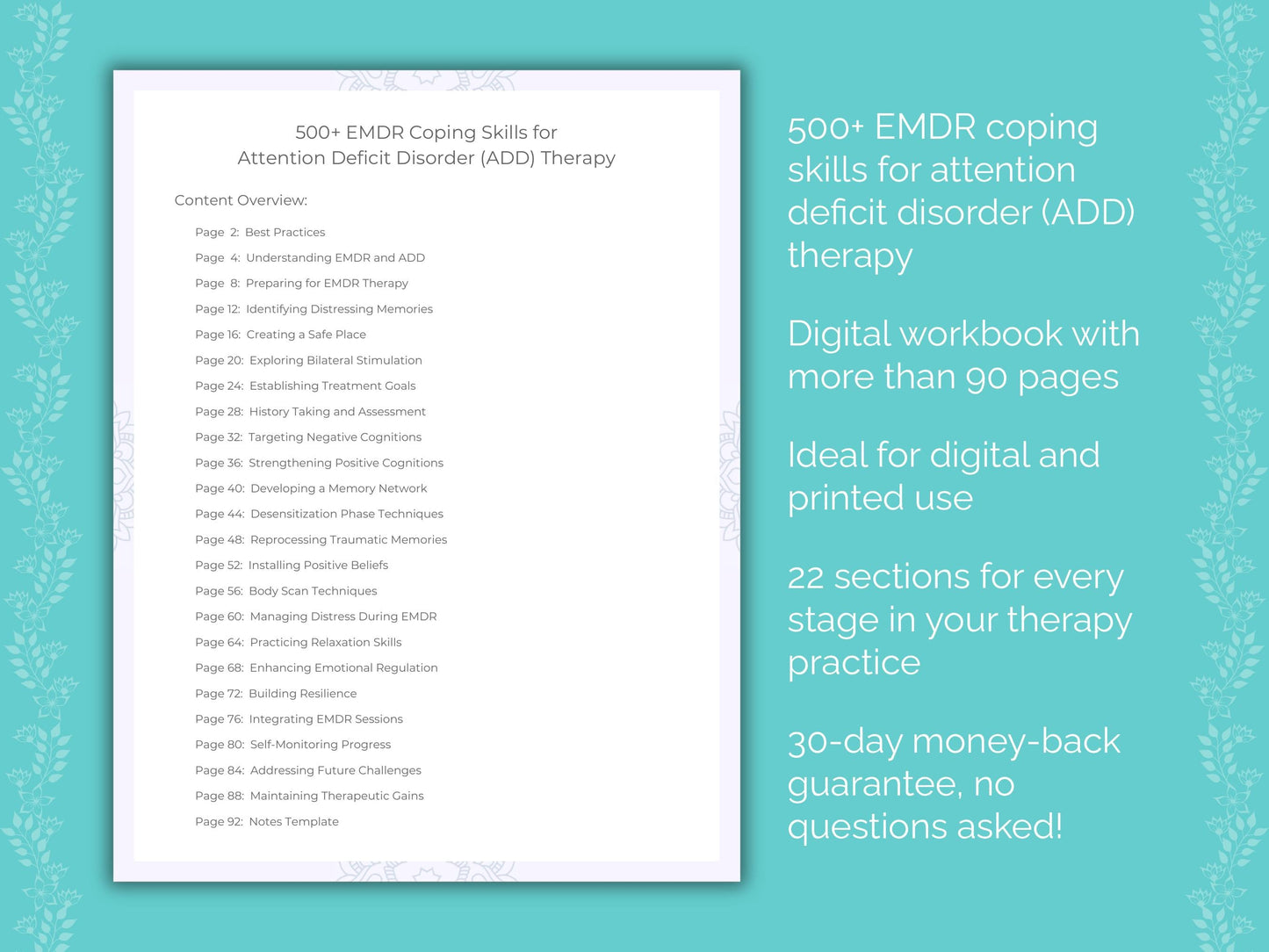 Attention Deficit Disorder (ADD) Eye Movement Desensitization and Reprocessing (EMDR) Therapist Worksheets