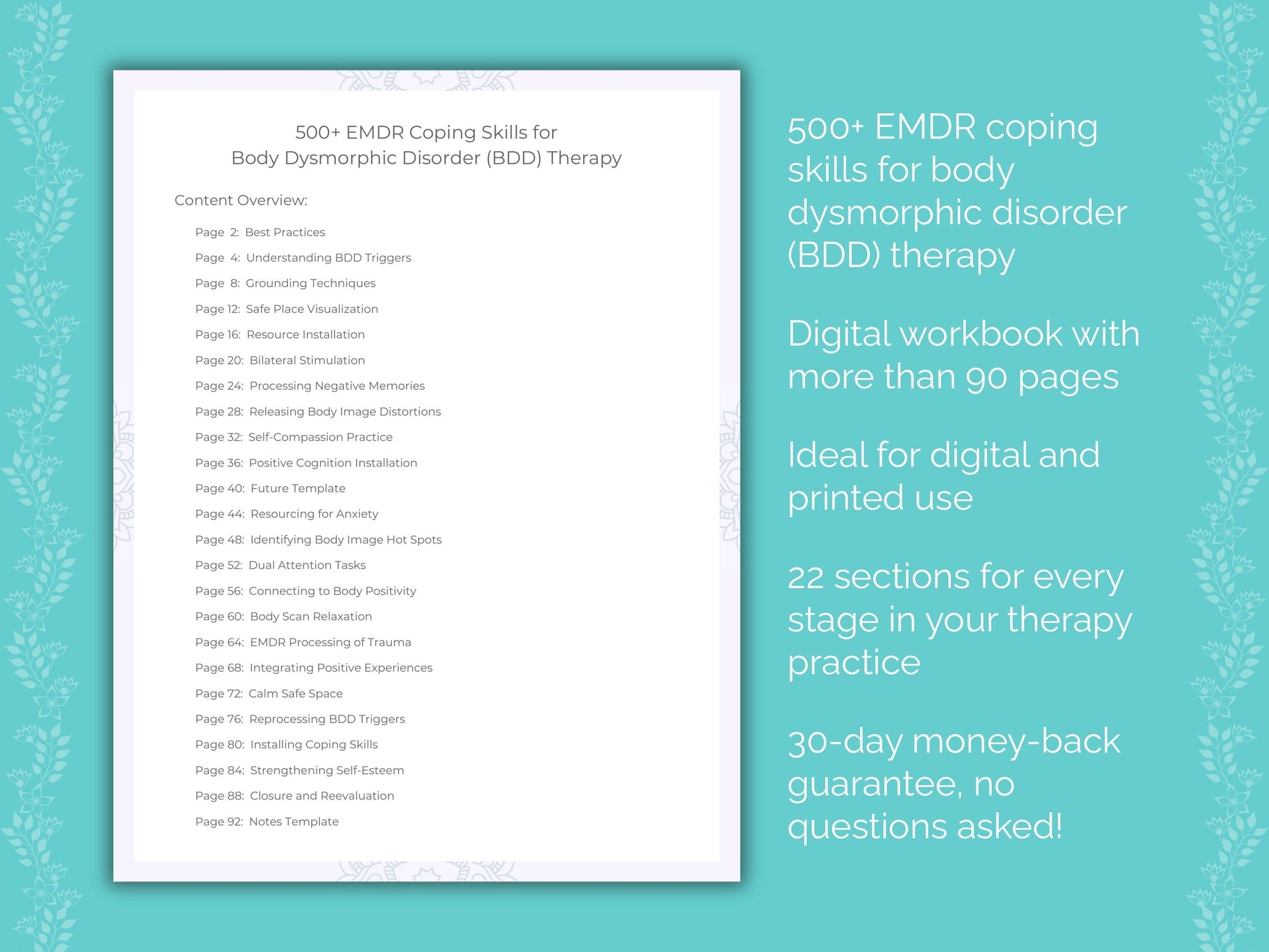 Body Dysmorphic Disorder (BDD) Eye Movement Desensitization and Reprocessing (EMDR) Therapist Worksheets