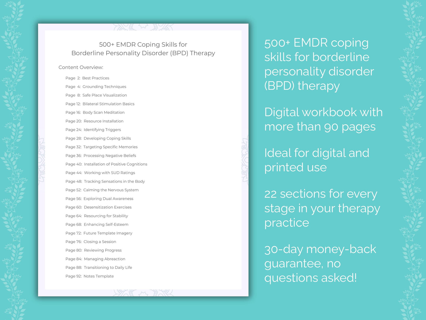 Borderline Personality Disorder (BPD) Eye Movement Desensitization and Reprocessing (EMDR) Therapist Worksheets