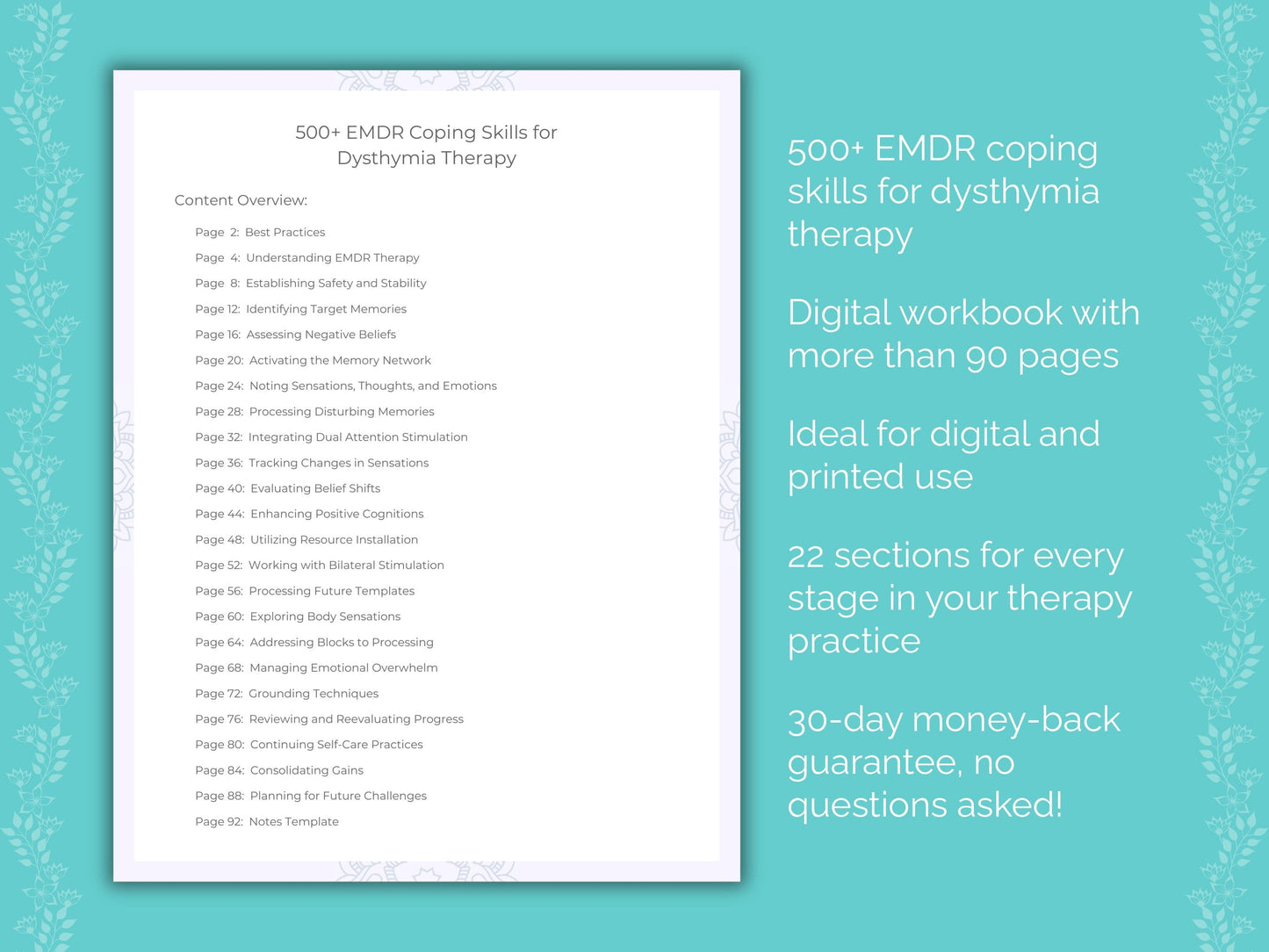 Dysthymia Eye Movement Desensitization and Reprocessing (EMDR) Therapist Worksheets