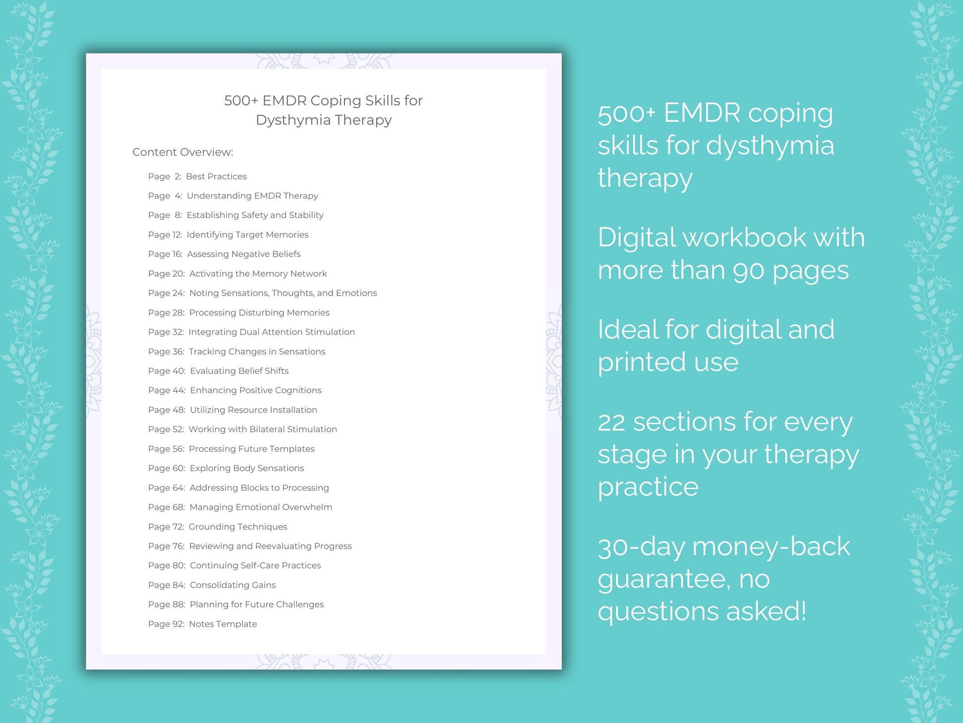 Dysthymia Eye Movement Desensitization and Reprocessing (EMDR) Therapist Worksheets