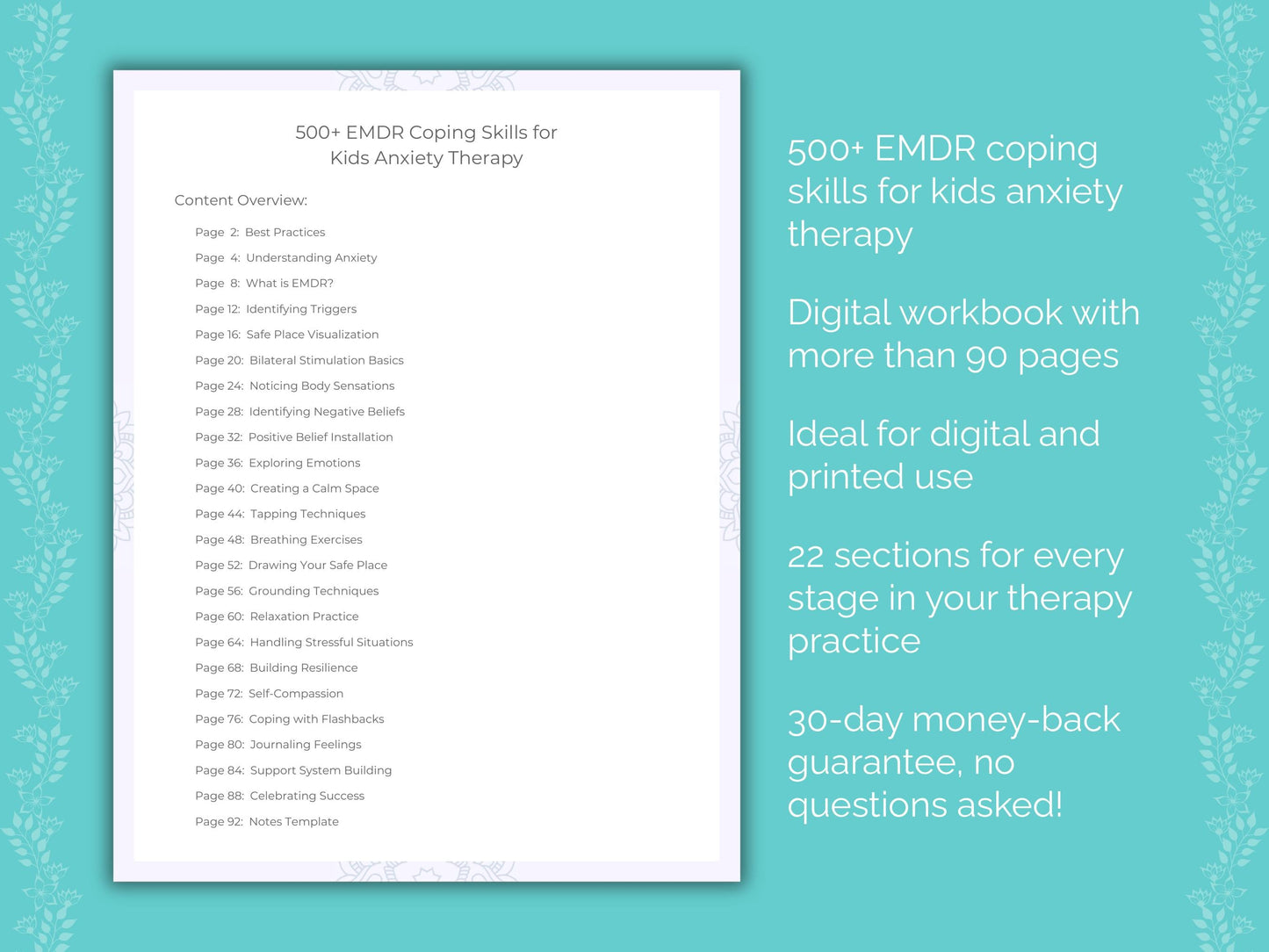 Kids Anxiety Eye Movement Desensitization and Reprocessing (EMDR) Therapist Worksheets