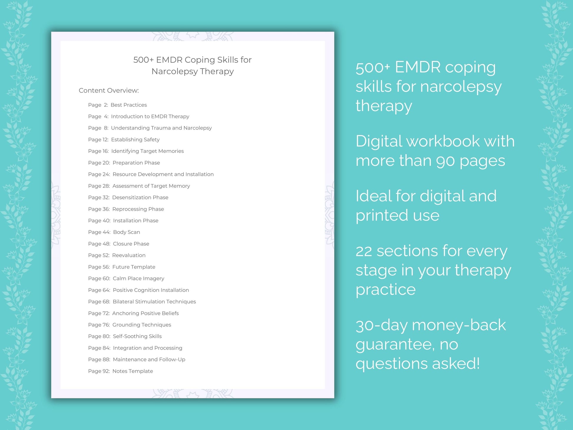 Narcolepsy Eye Movement Desensitization and Reprocessing (EMDR) Therapist Worksheets