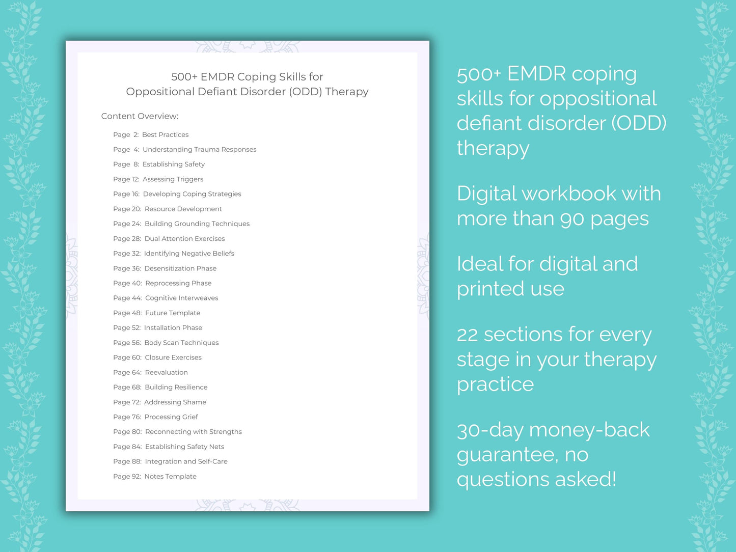 Oppositional Defiant Disorder (ODD) Eye Movement Desensitization and Reprocessing (EMDR) Therapist Worksheets