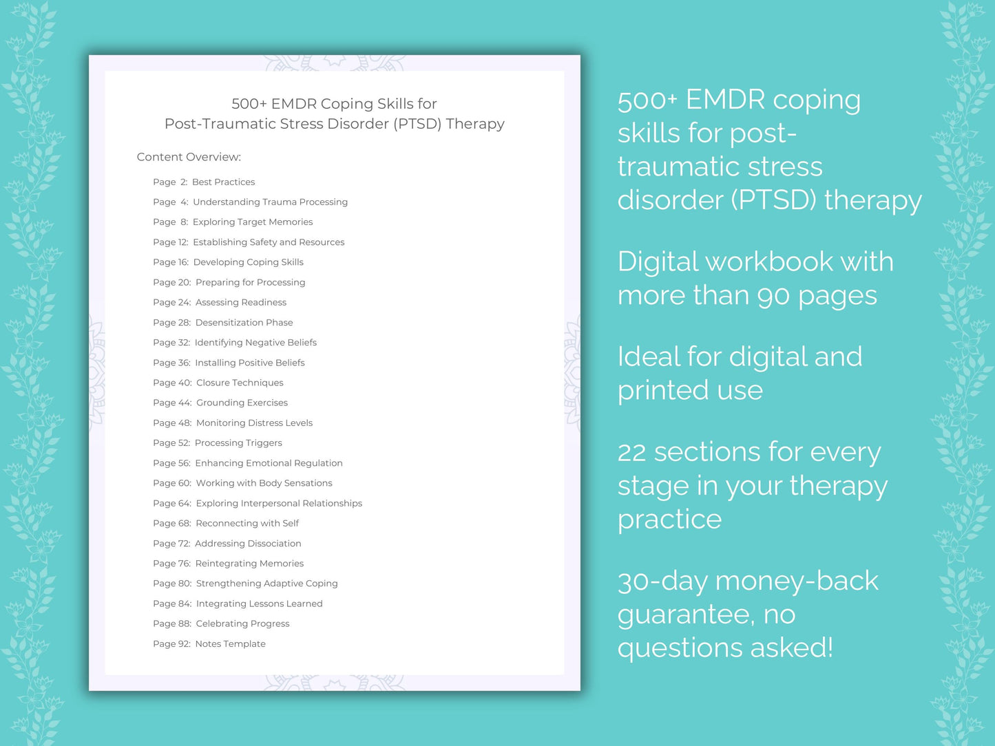 Post-Traumatic Stress Disorder (PTSD) Eye Movement Desensitization and Reprocessing (EMDR) Therapist Worksheets