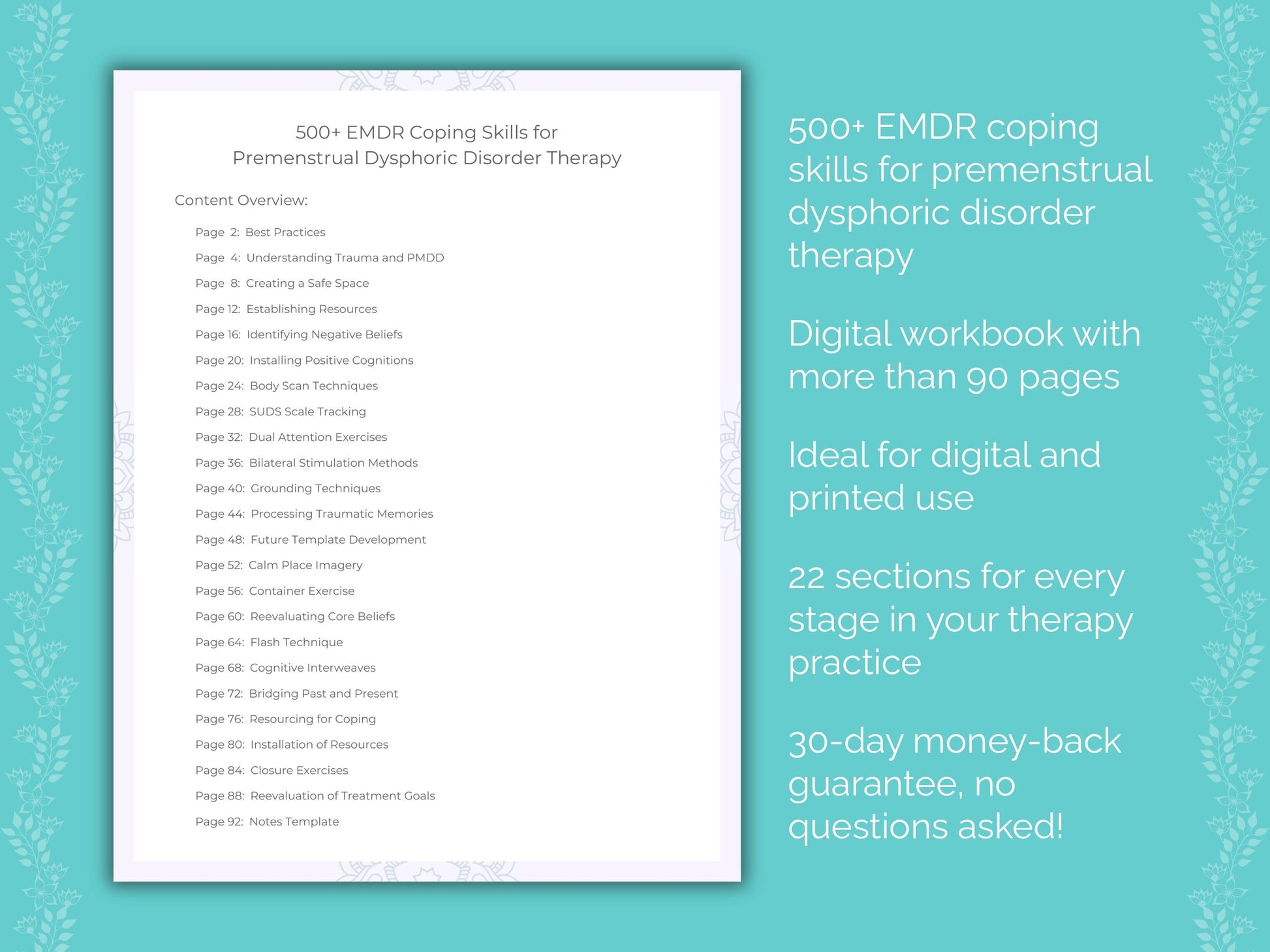 Premenstrual Dysphoric Disorder Eye Movement Desensitization and Reprocessing (EMDR) Therapist Worksheets