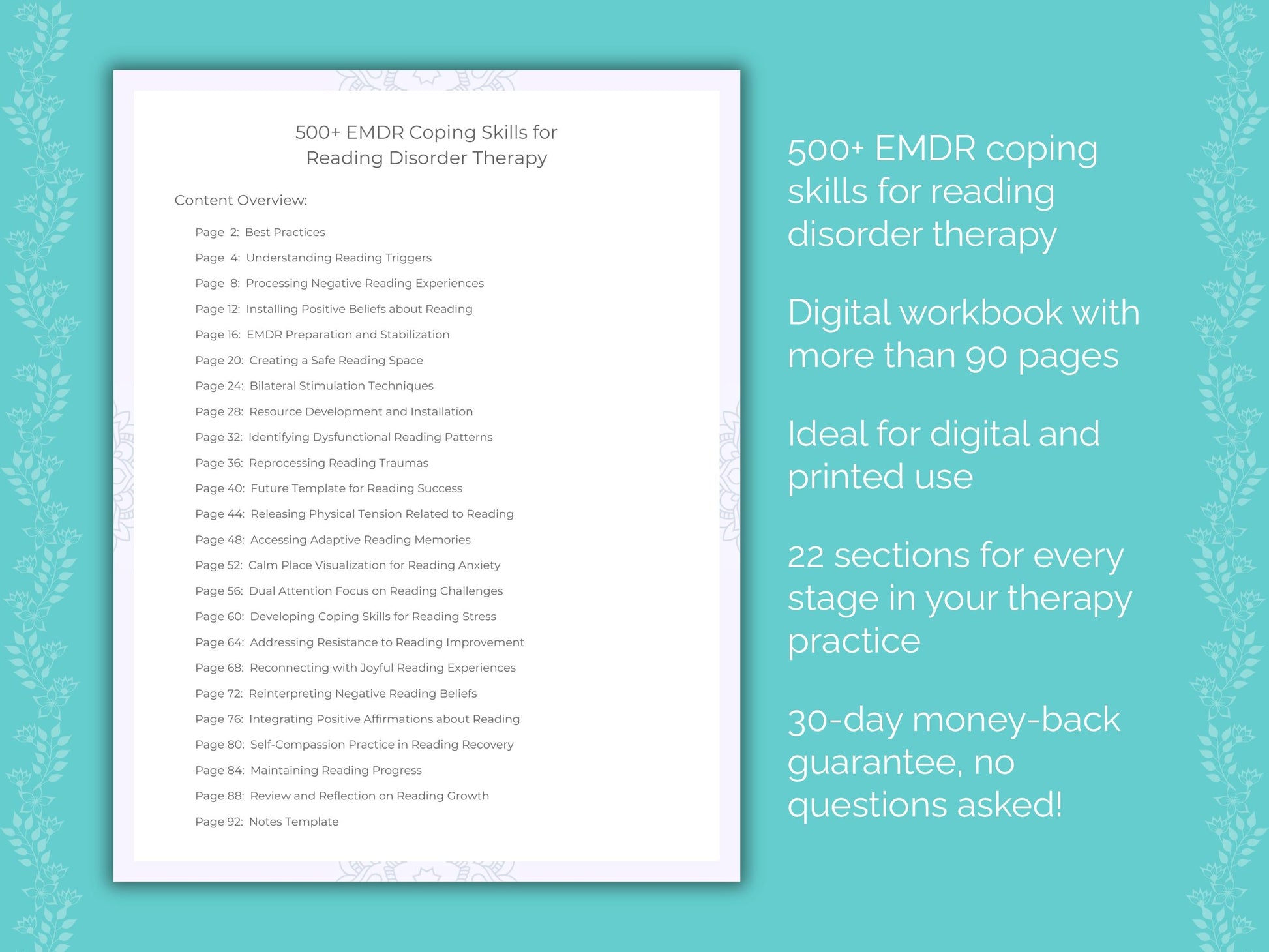 Reading Disorder Eye Movement Desensitization and Reprocessing (EMDR) Therapist Worksheets