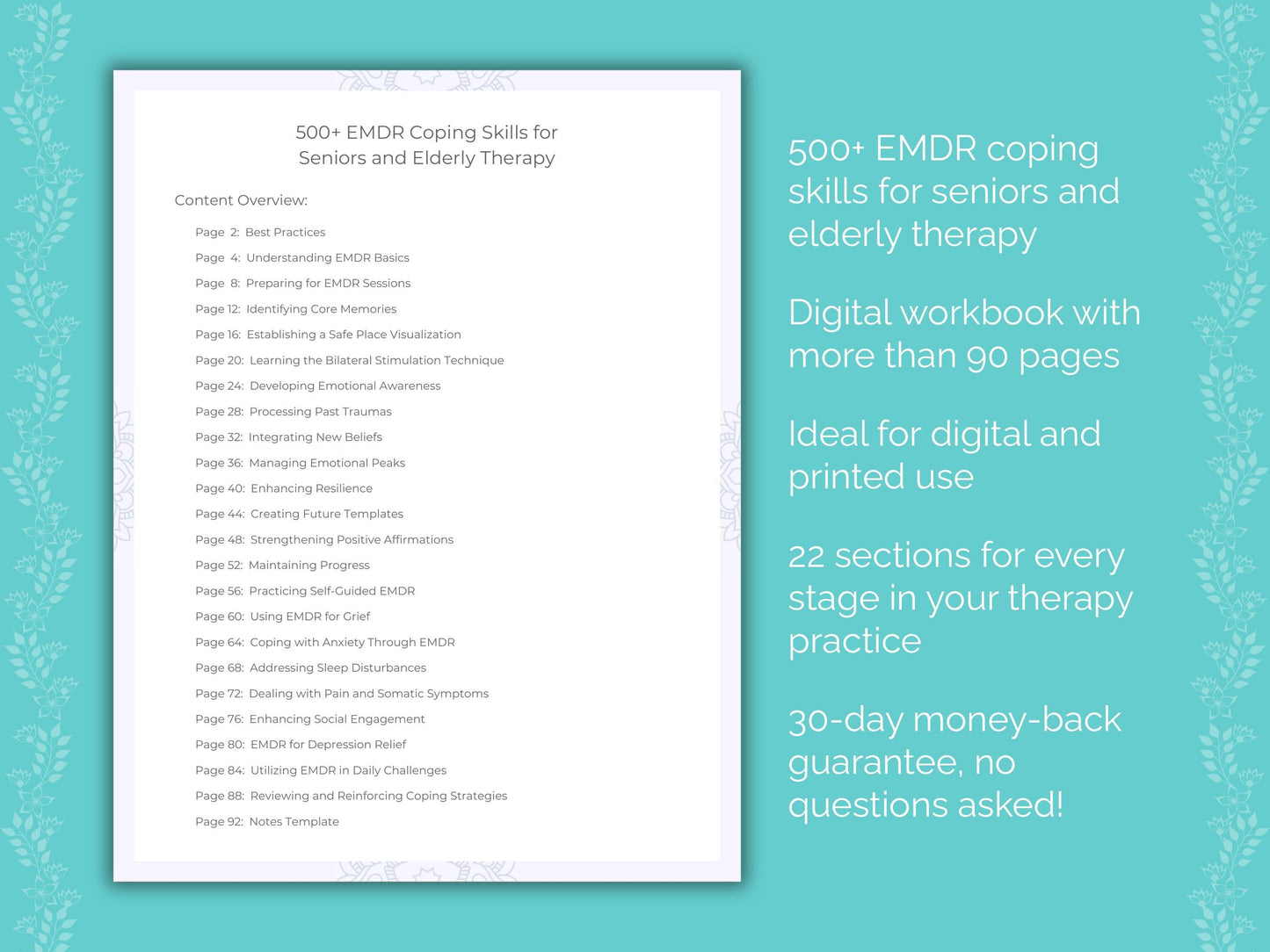 Seniors and Elderly Eye Movement Desensitization and Reprocessing (EMDR) Therapist Worksheets