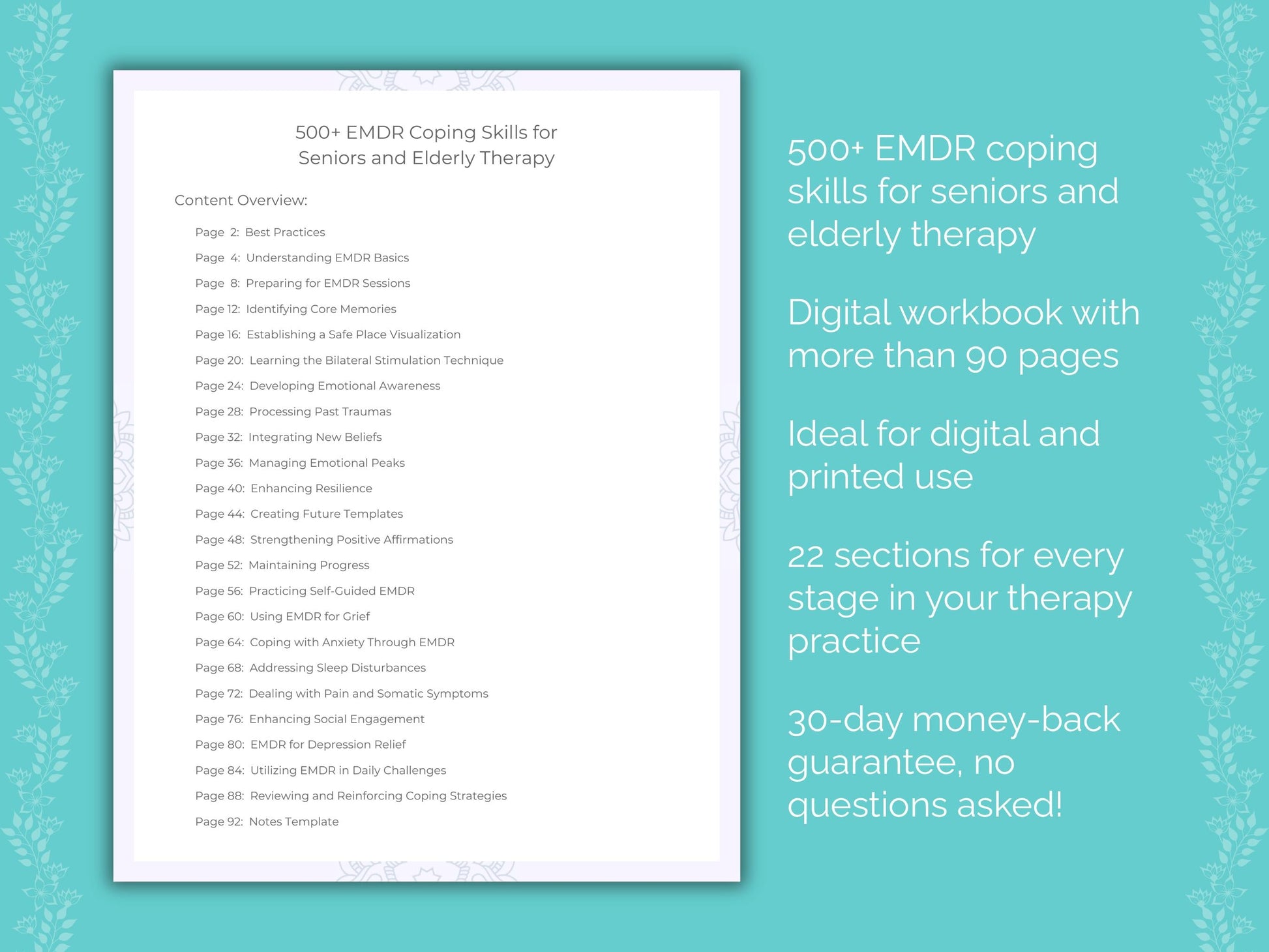 Seniors and Elderly Eye Movement Desensitization and Reprocessing (EMDR) Therapist Worksheets