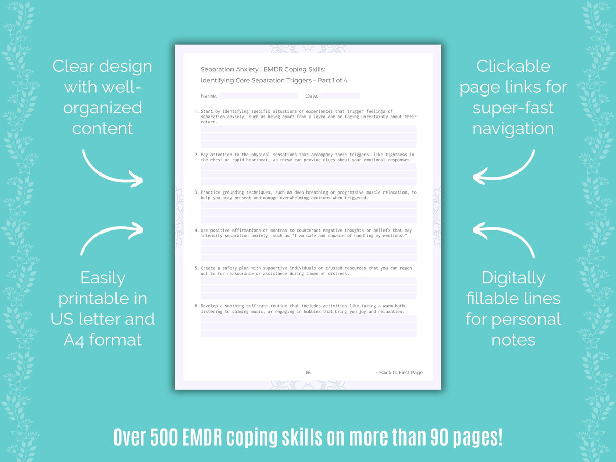 Separation Anxiety Eye Movement Desensitization and Reprocessing (EMDR) Counseling Templates