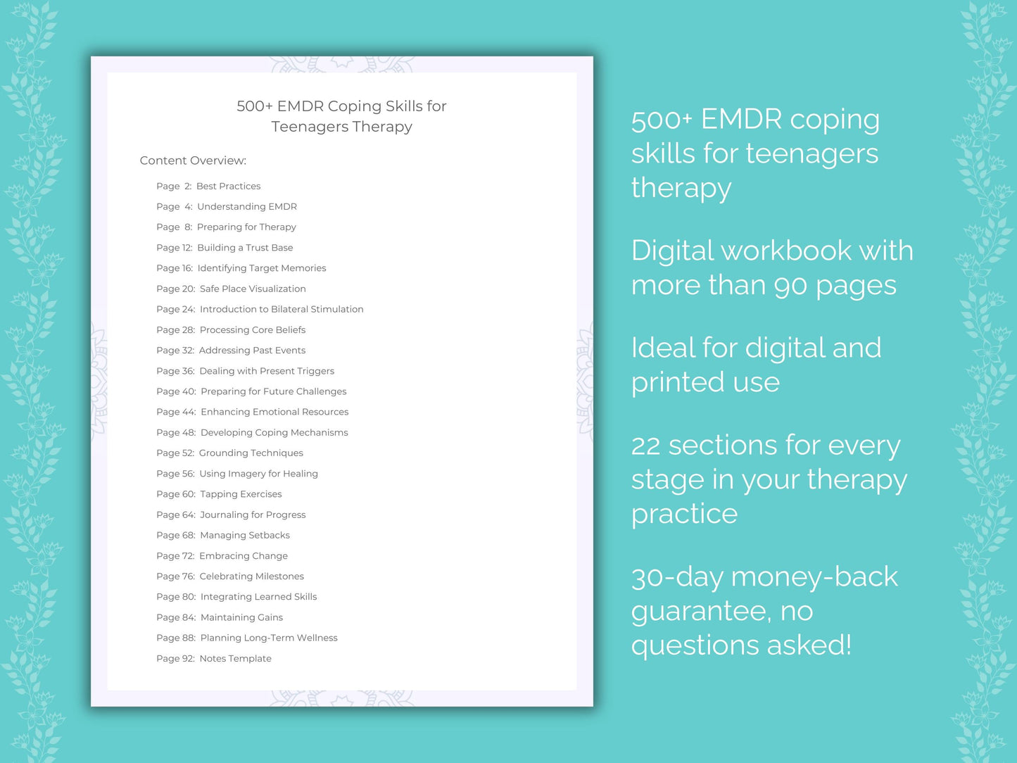 Teenagers Eye Movement Desensitization and Reprocessing (EMDR) Therapist Worksheets