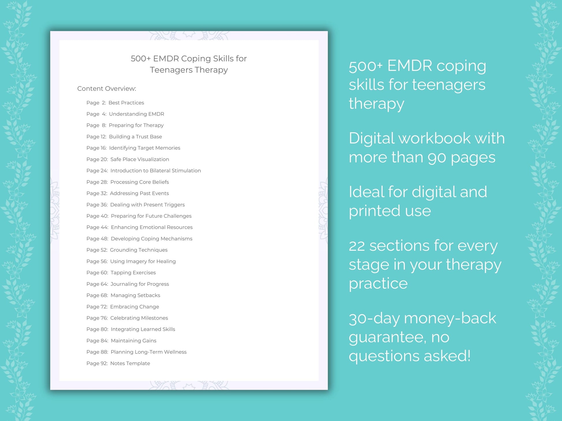 Teenagers Eye Movement Desensitization and Reprocessing (EMDR) Therapist Worksheets
