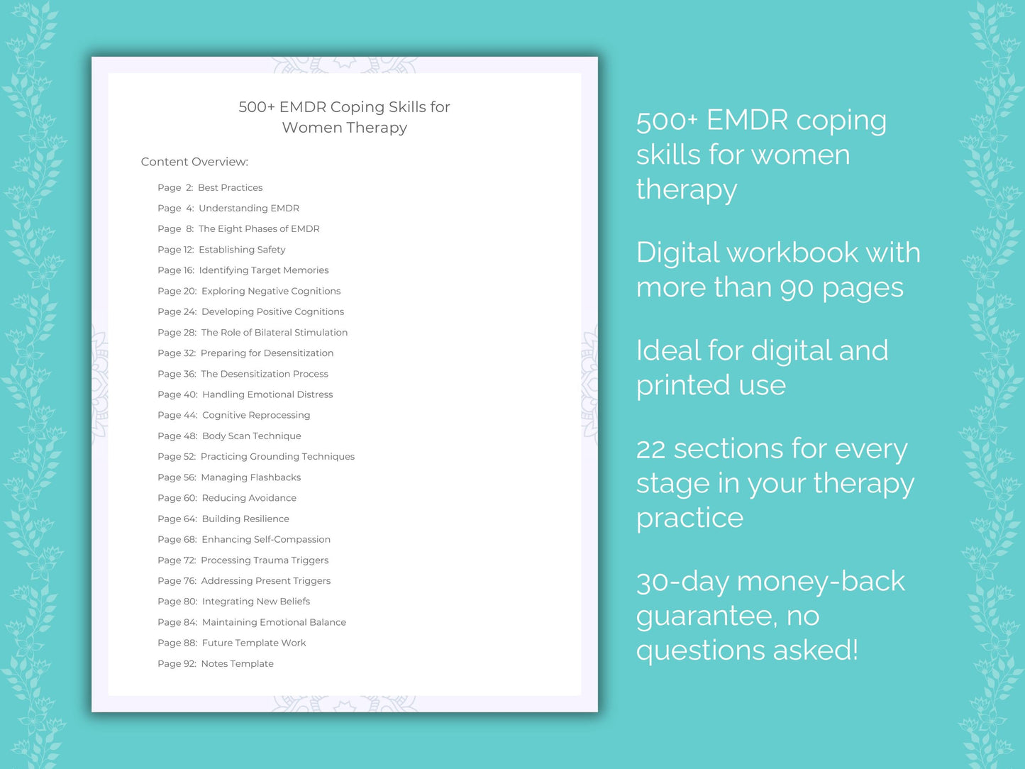 Women Eye Movement Desensitization and Reprocessing (EMDR) Therapist Worksheets