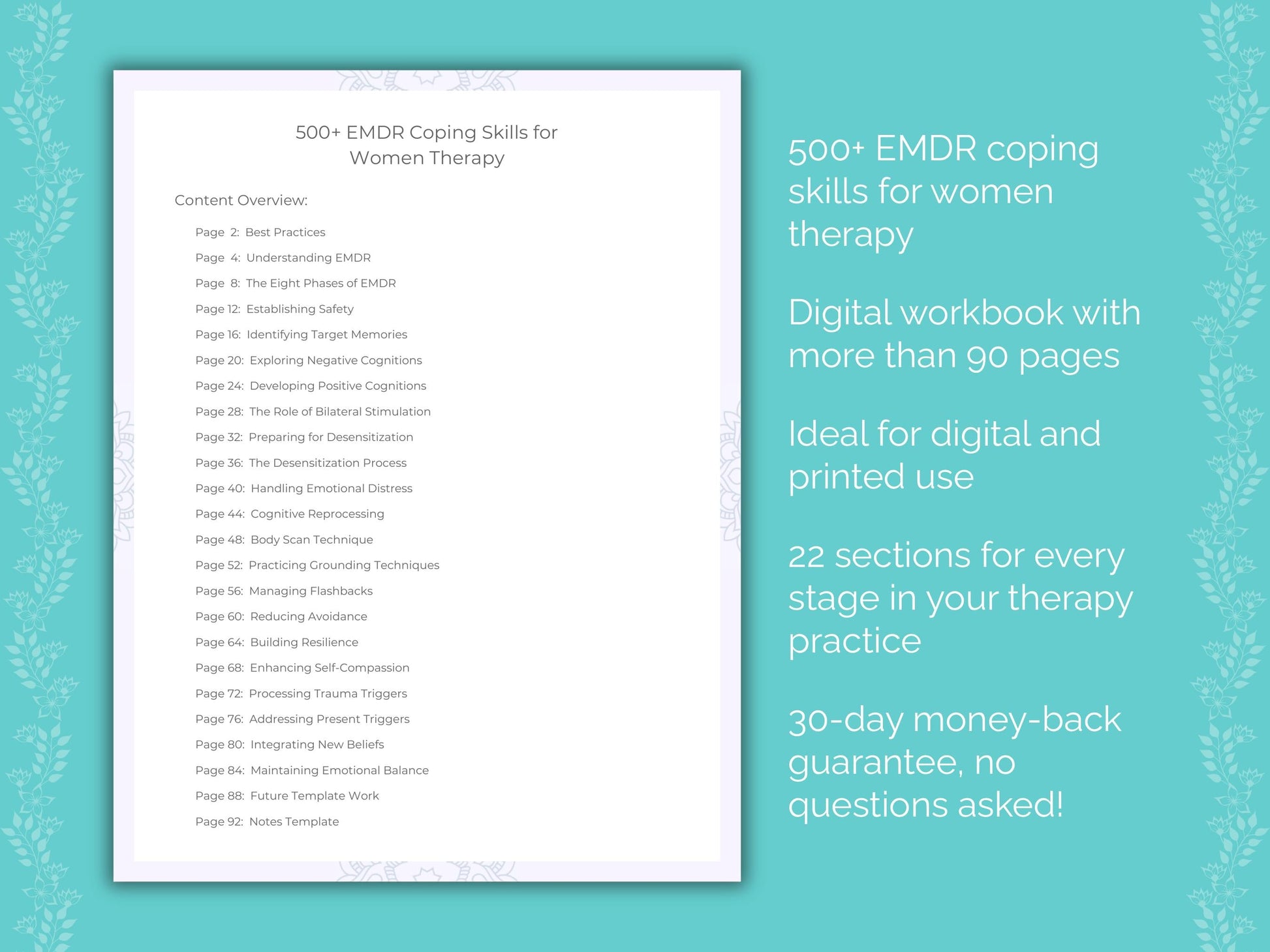 Women Eye Movement Desensitization and Reprocessing (EMDR) Therapist Worksheets