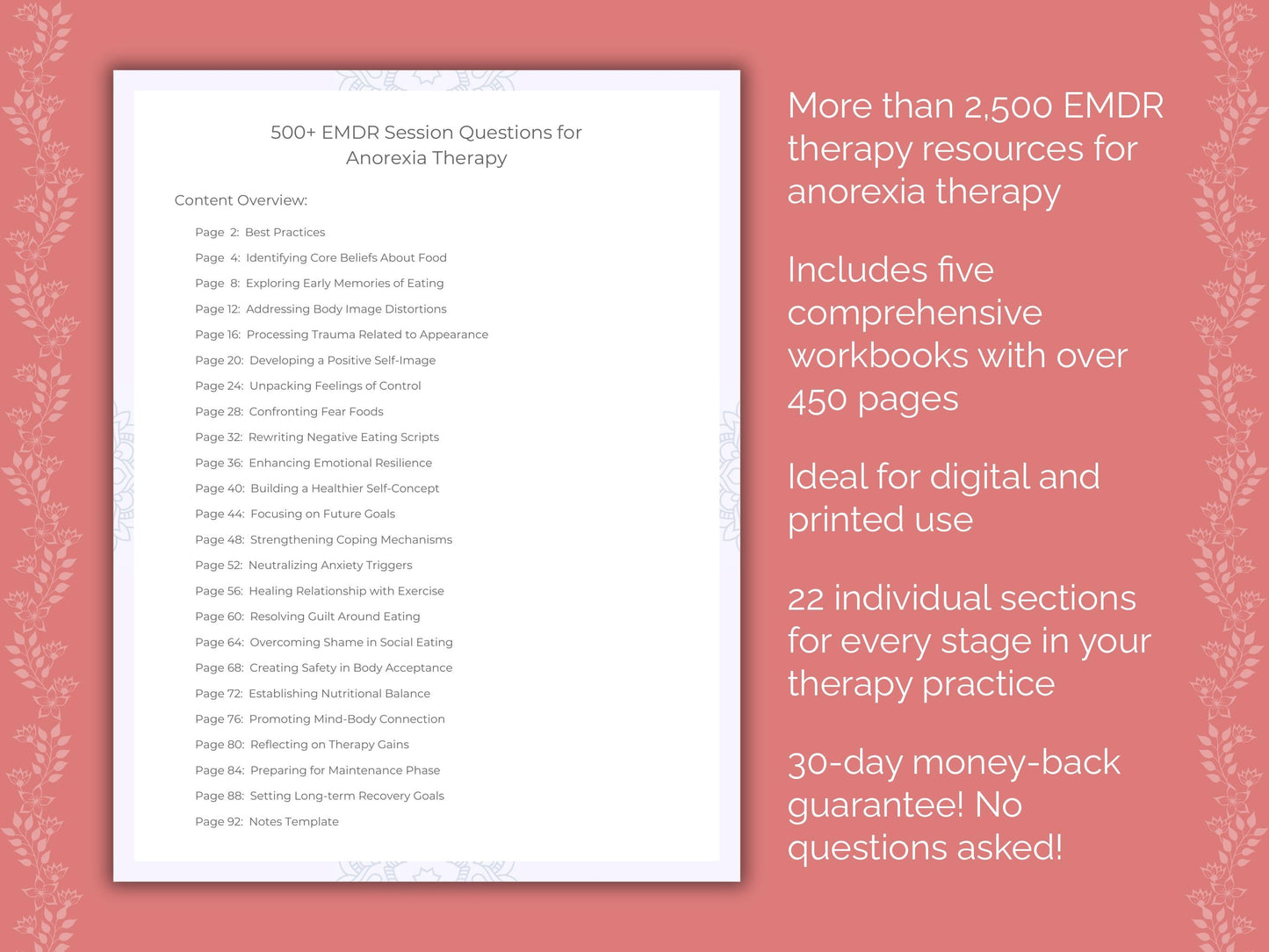 Anorexia Eye Movement Desensitization and Reprocessing (EMDR) Therapist Worksheets