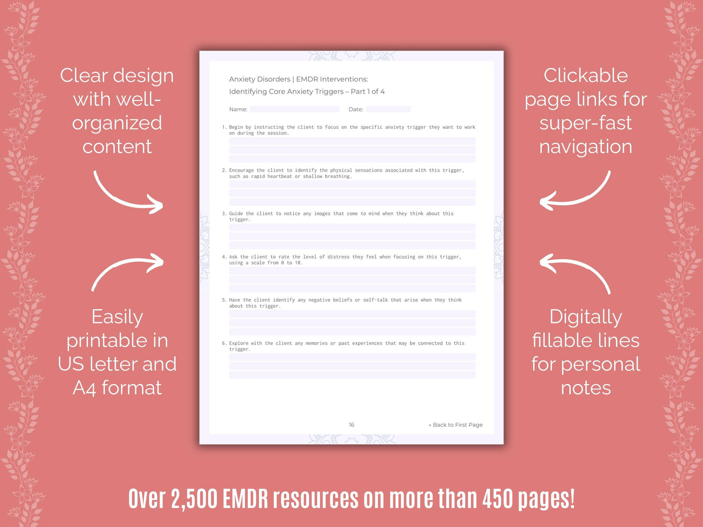 Anxiety Disorders Eye Movement Desensitization and Reprocessing (EMDR) Counseling Templates