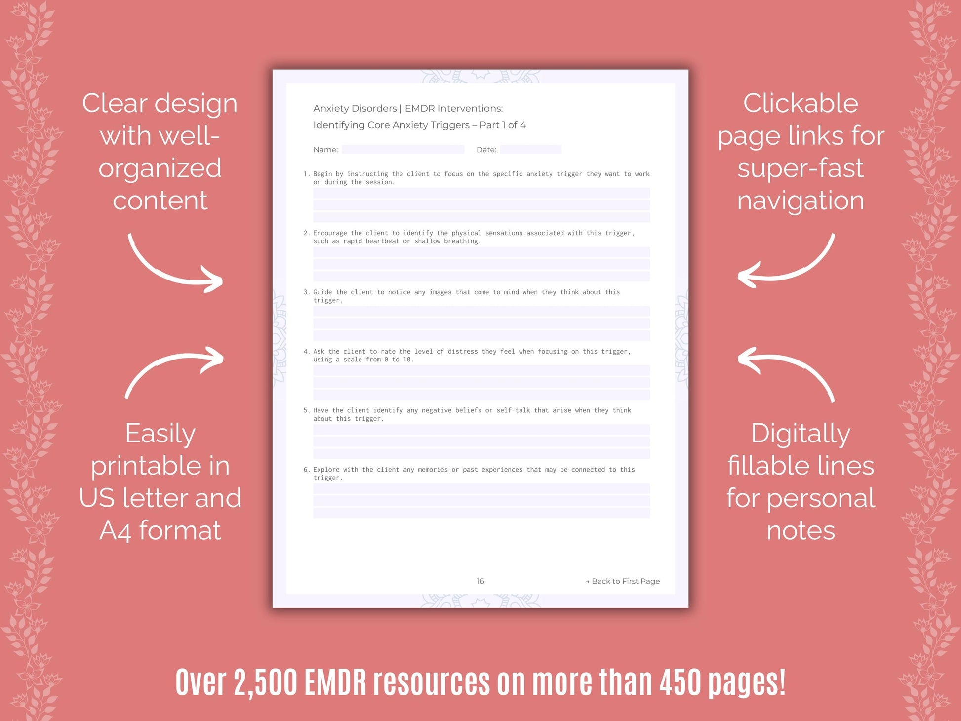 Anxiety Disorders Eye Movement Desensitization and Reprocessing (EMDR) Counseling Templates