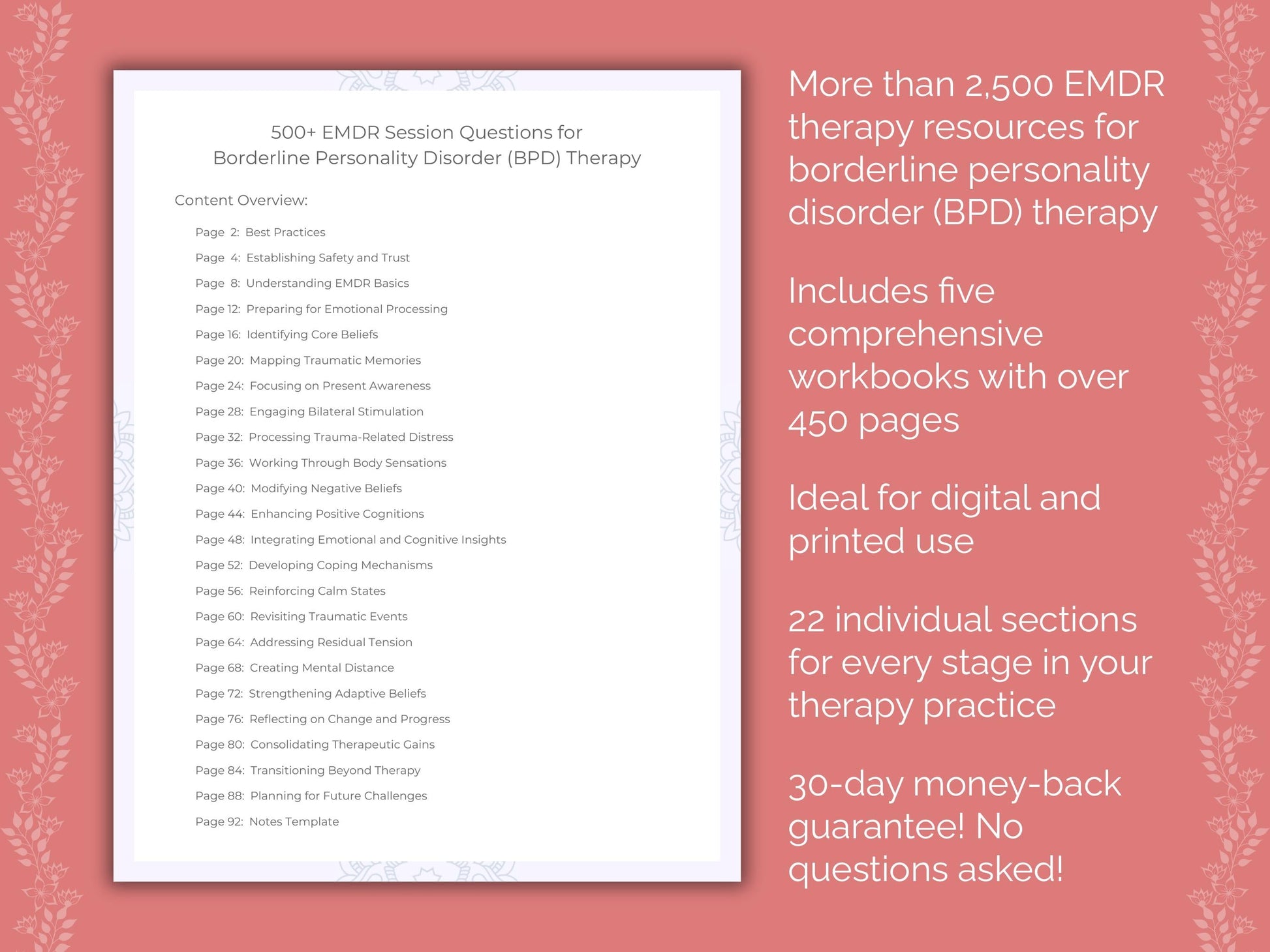 Borderline Personality Disorder (BPD) Eye Movement Desensitization and Reprocessing (EMDR) Therapist Worksheets