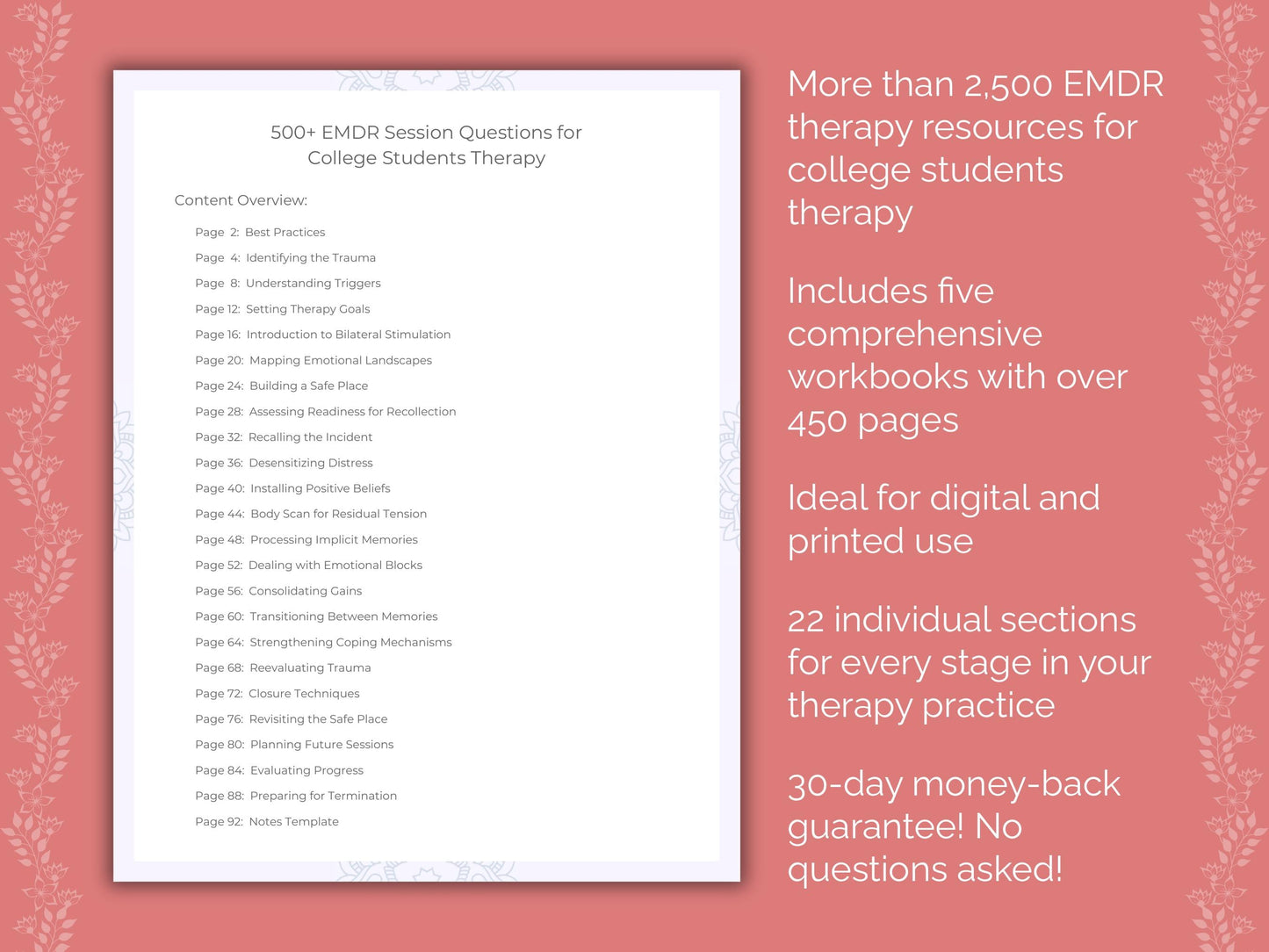 College Students Eye Movement Desensitization and Reprocessing (EMDR) Therapist Worksheets