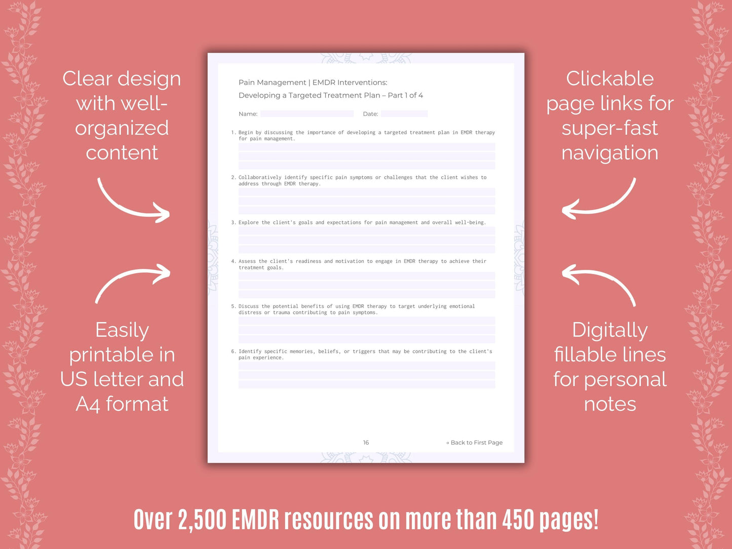 Pain Management Eye Movement Desensitization and Reprocessing (EMDR) Counseling Templates