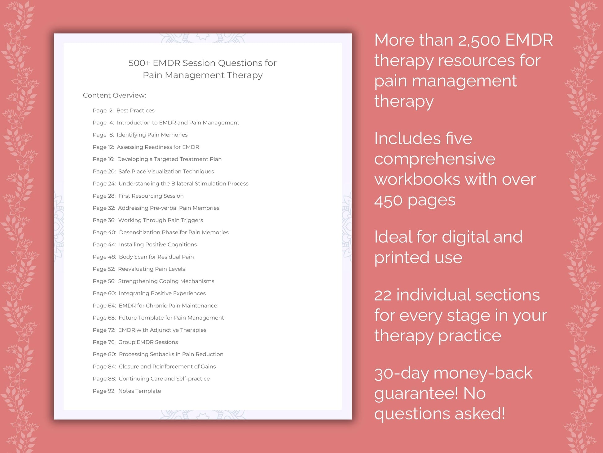 Pain Management Eye Movement Desensitization and Reprocessing (EMDR) Therapist Worksheets