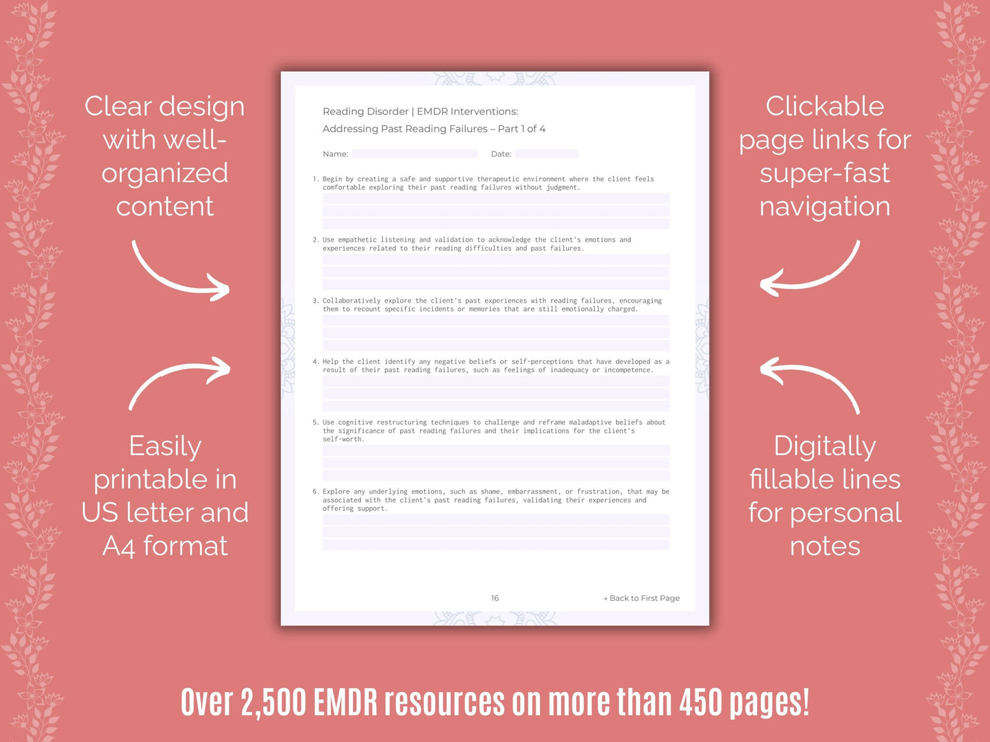 Reading Disorder Eye Movement Desensitization and Reprocessing (EMDR) Counseling Templates