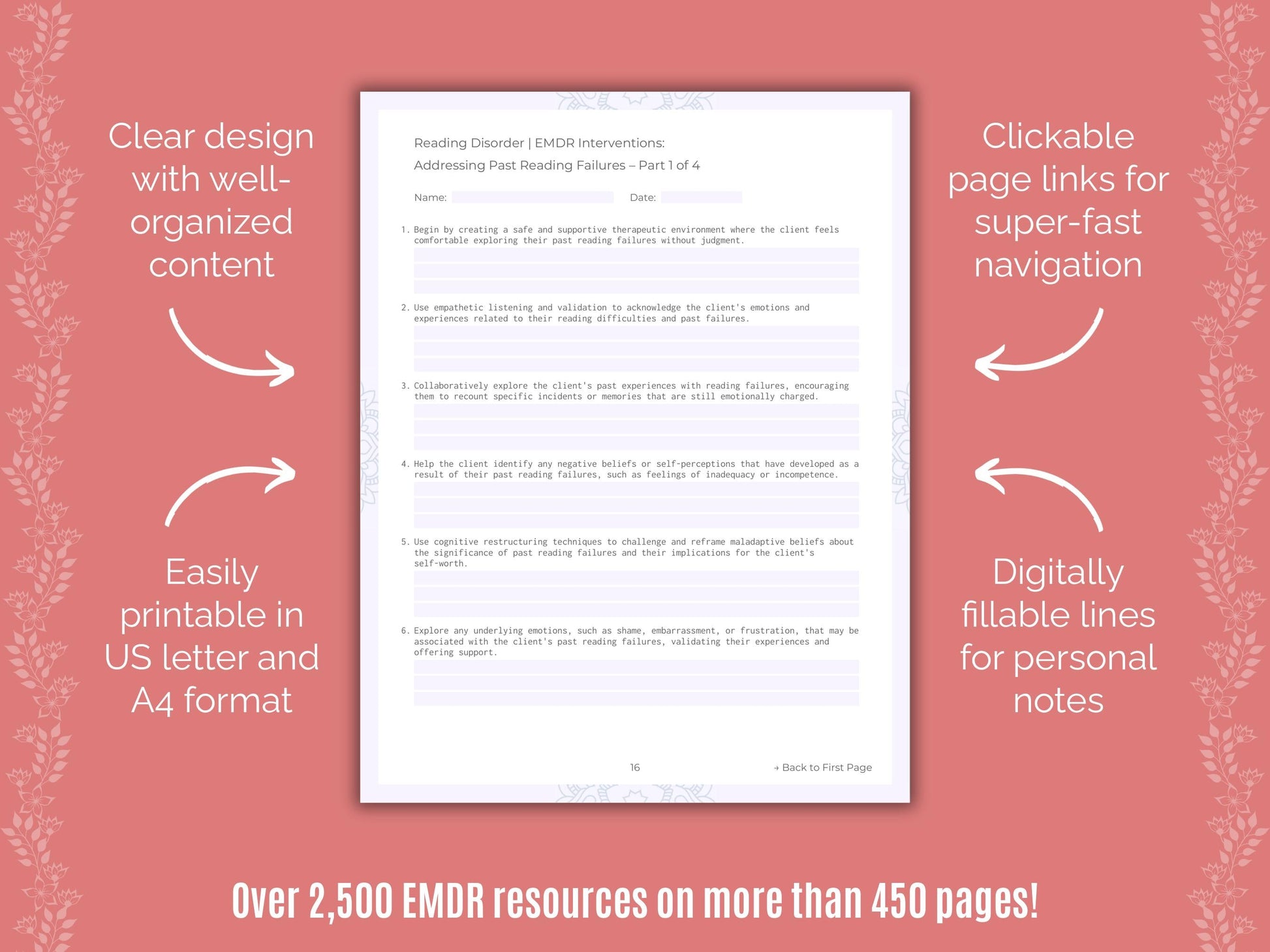 Reading Disorder Eye Movement Desensitization and Reprocessing (EMDR) Counseling Templates