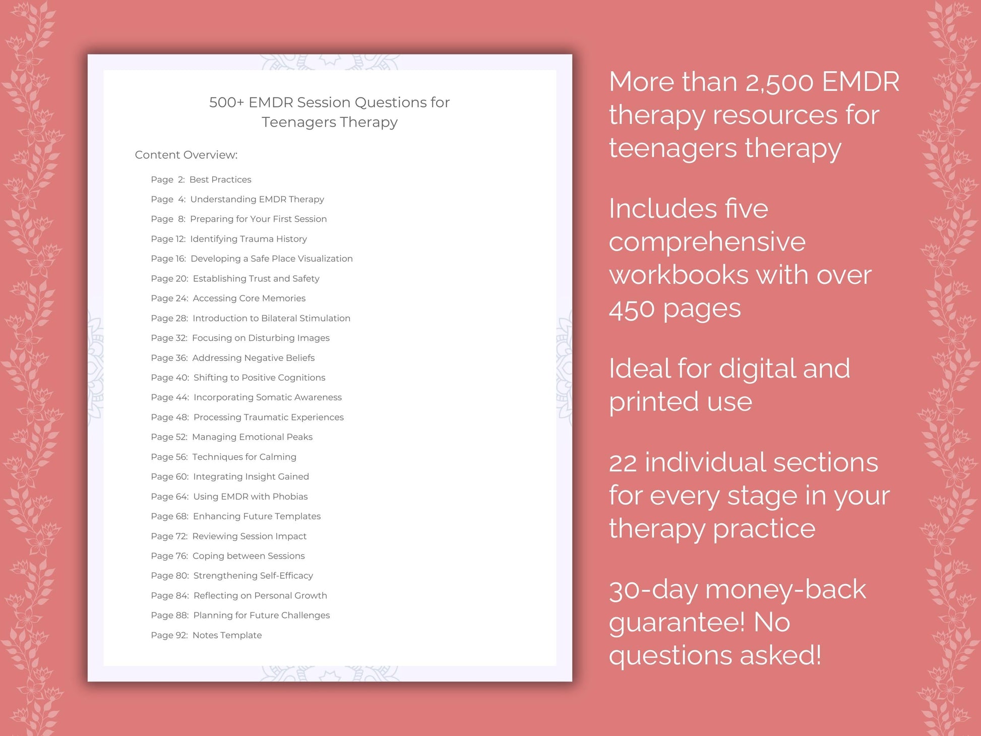 Teenagers Eye Movement Desensitization and Reprocessing (EMDR) Therapist Worksheets