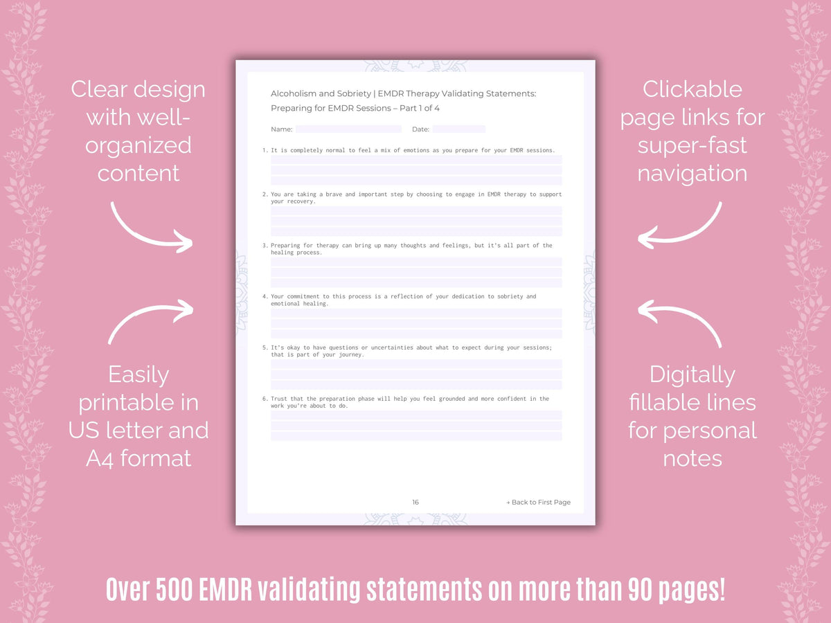 Alcoholism and Sobriety Eye Movement Desensitization and Reprocessing (EMDR) Counseling Templates