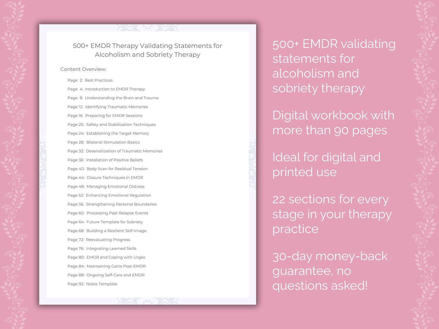 Alcoholism and Sobriety Eye Movement Desensitization and Reprocessing (EMDR) Therapist Worksheets