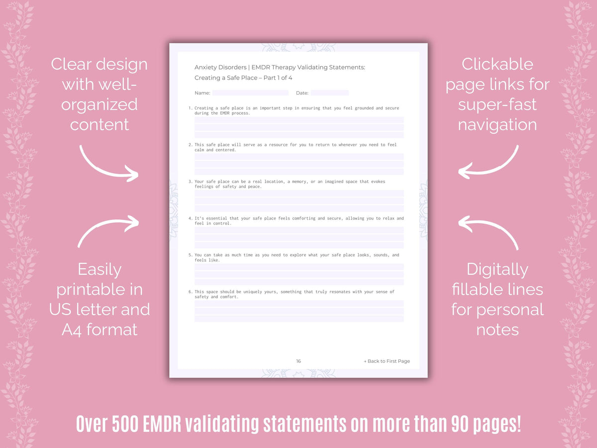 Anxiety Disorders Eye Movement Desensitization and Reprocessing (EMDR) Counseling Templates