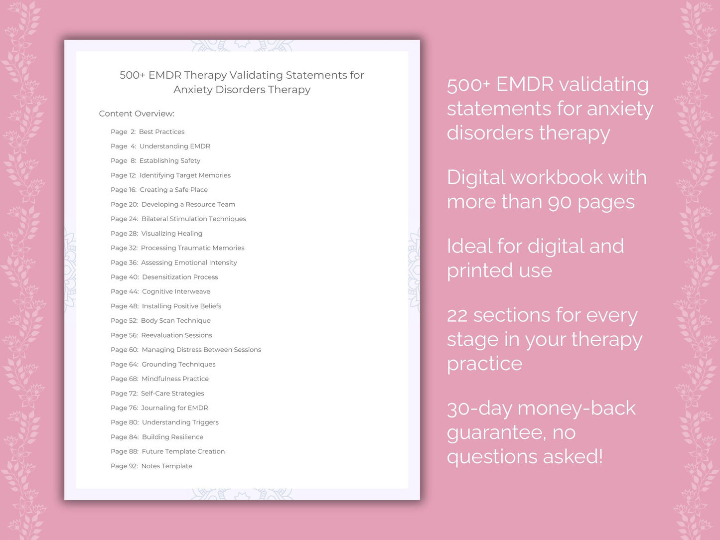 Anxiety Disorders Eye Movement Desensitization and Reprocessing (EMDR) Therapist Worksheets