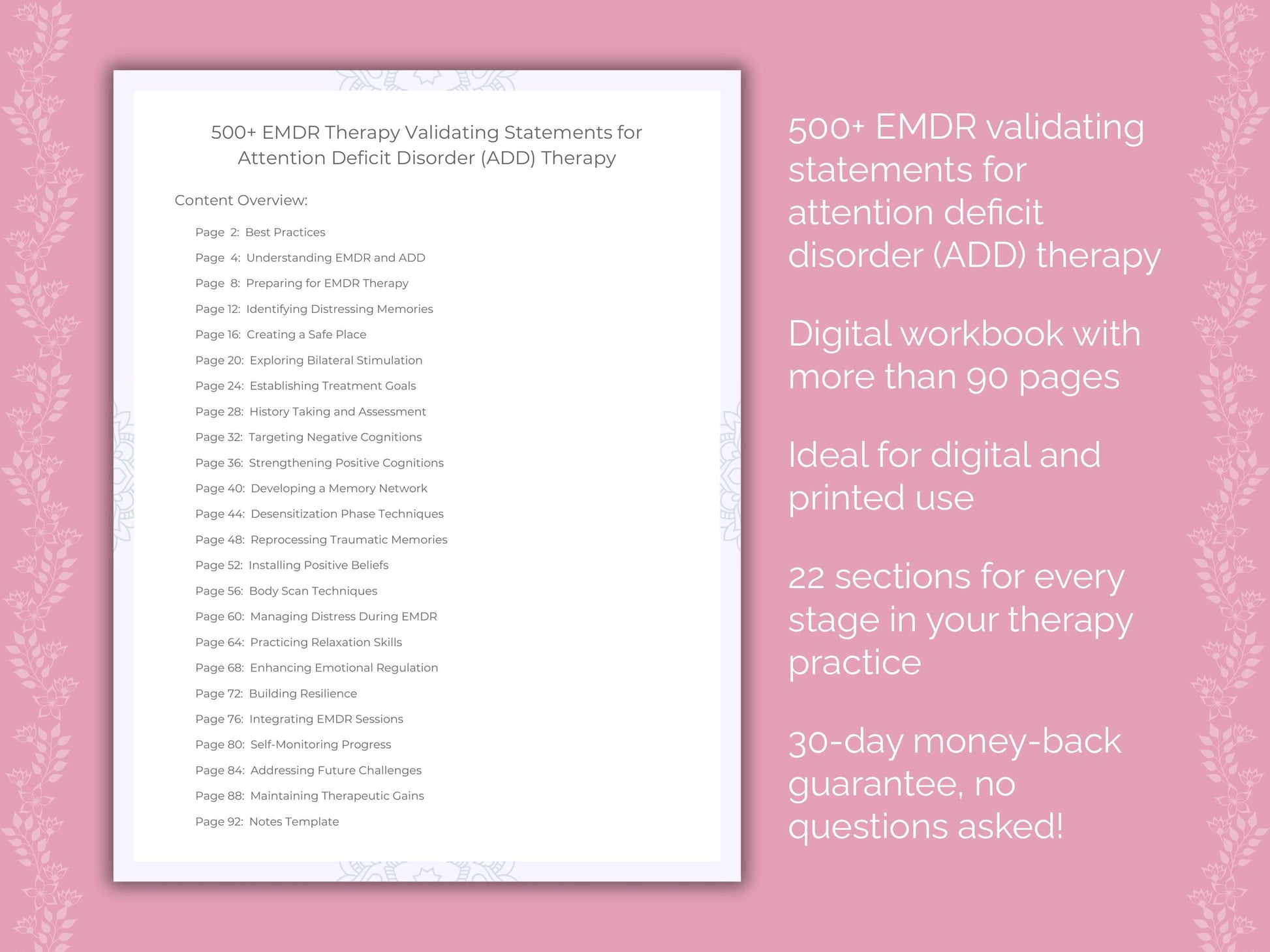 Attention Deficit Disorder (ADD) Eye Movement Desensitization and Reprocessing (EMDR) Therapist Worksheets