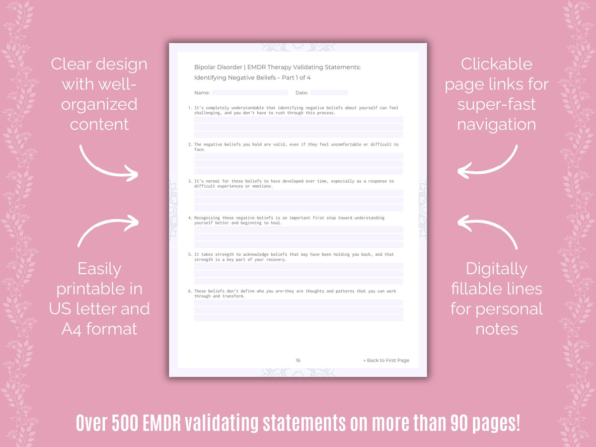 Bipolar Disorder Eye Movement Desensitization and Reprocessing (EMDR) Counseling Templates
