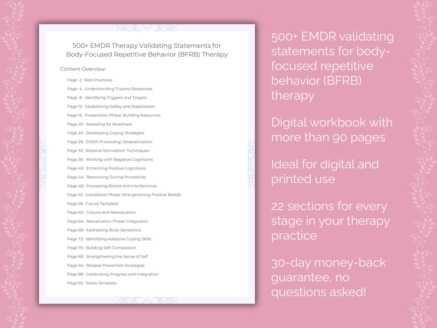 Body-Focused Repetitive Behavior (BFRB) Eye Movement Desensitization and Reprocessing (EMDR) Therapist Worksheets