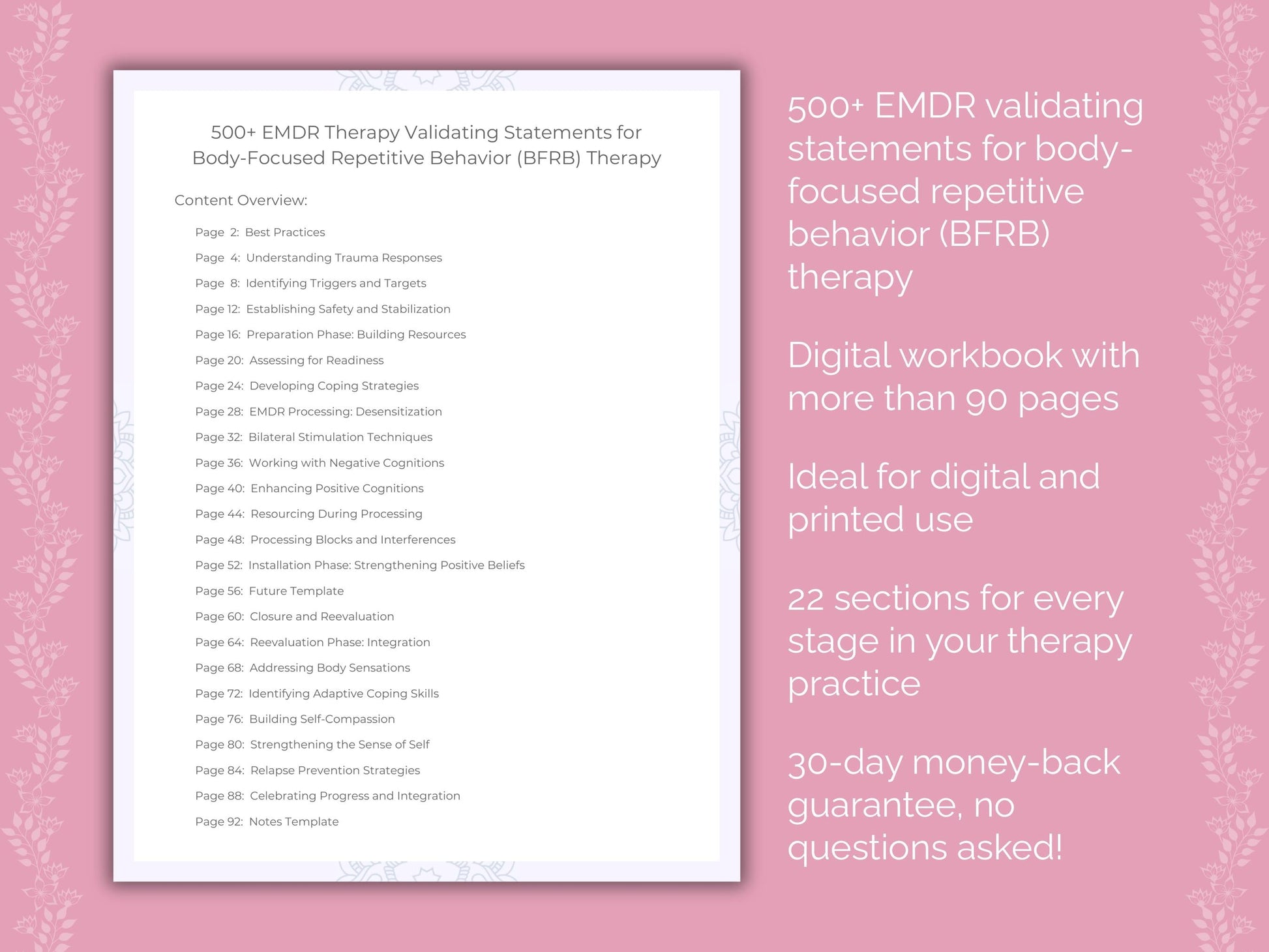 Body-Focused Repetitive Behavior (BFRB) Eye Movement Desensitization and Reprocessing (EMDR) Therapist Worksheets