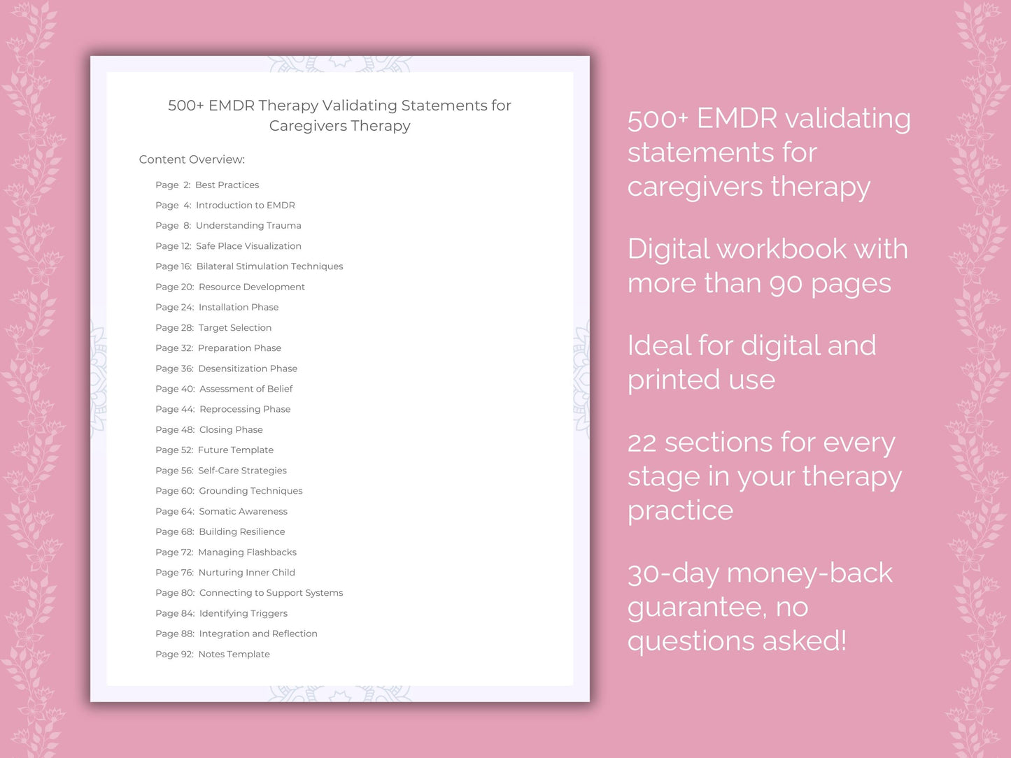 Caregivers Eye Movement Desensitization and Reprocessing (EMDR) Therapist Worksheets