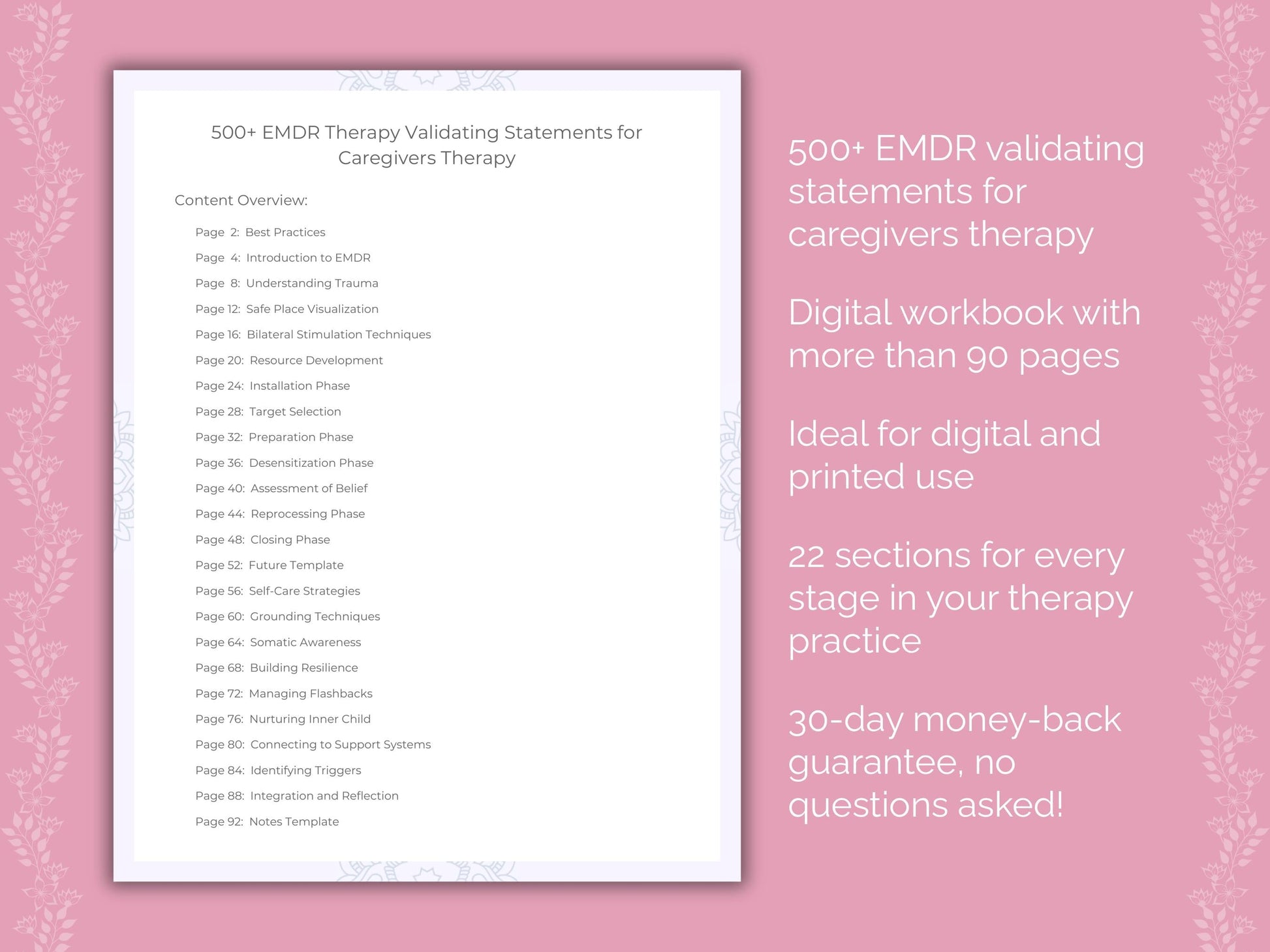 Caregivers Eye Movement Desensitization and Reprocessing (EMDR) Therapist Worksheets