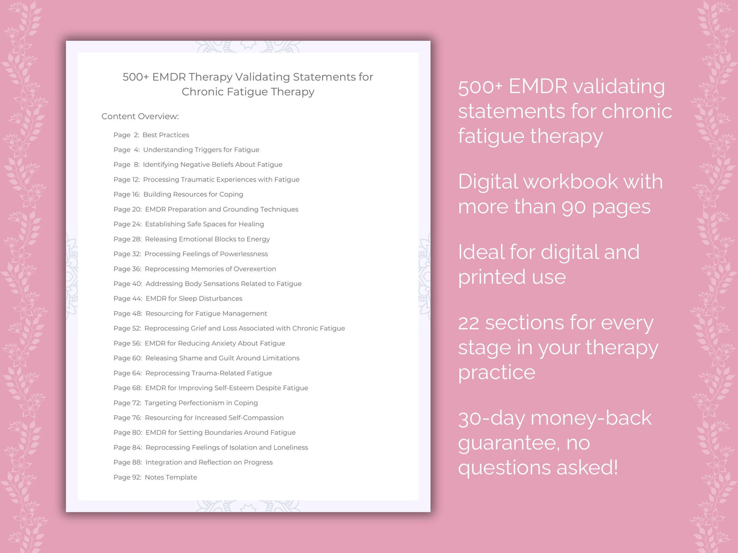 Chronic Fatigue Eye Movement Desensitization and Reprocessing (EMDR) Therapist Worksheets