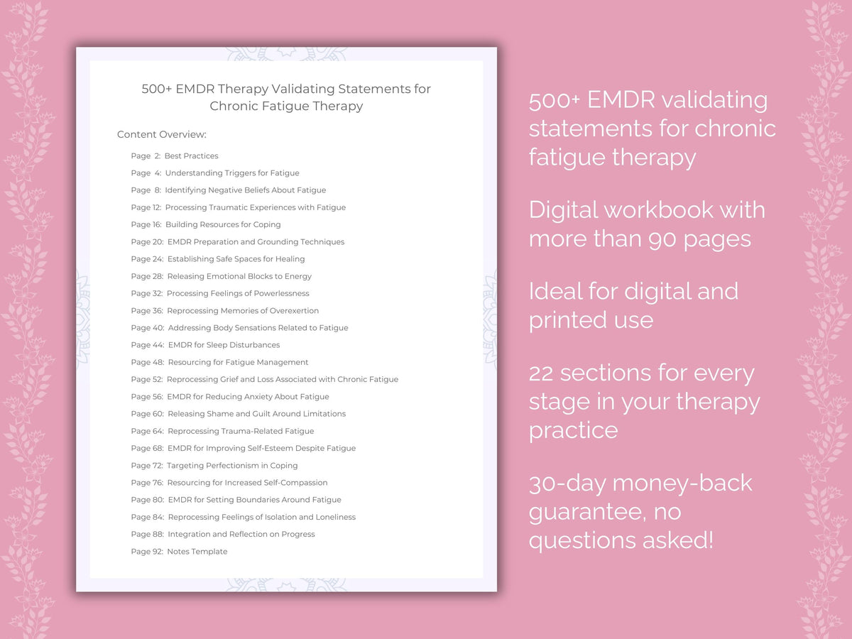 Chronic Fatigue Eye Movement Desensitization and Reprocessing (EMDR) Therapist Worksheets
