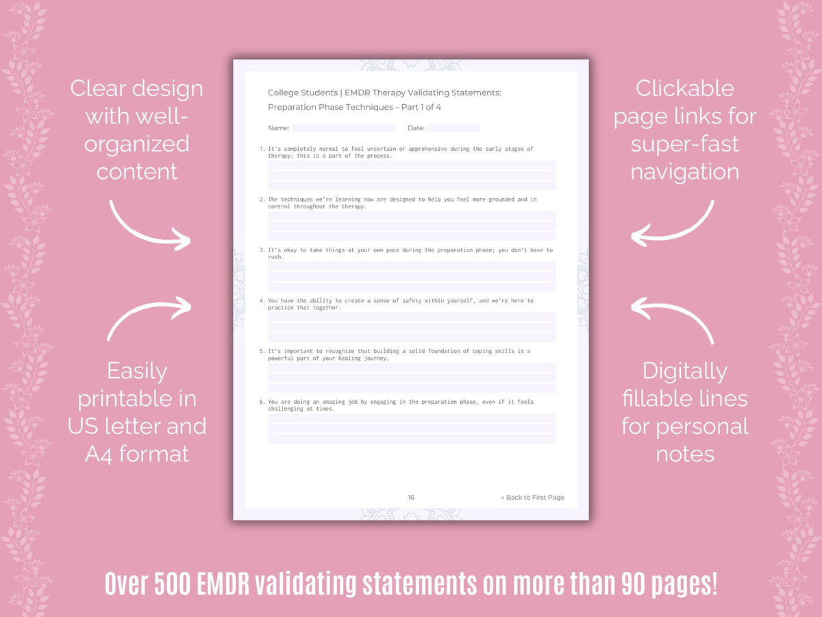 College Students Eye Movement Desensitization and Reprocessing (EMDR) Counseling Templates