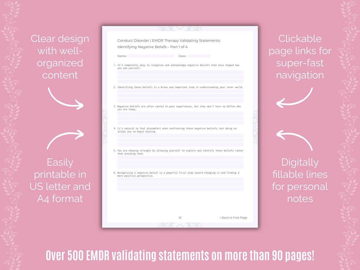 Conduct Disorder Eye Movement Desensitization and Reprocessing (EMDR) Counseling Templates