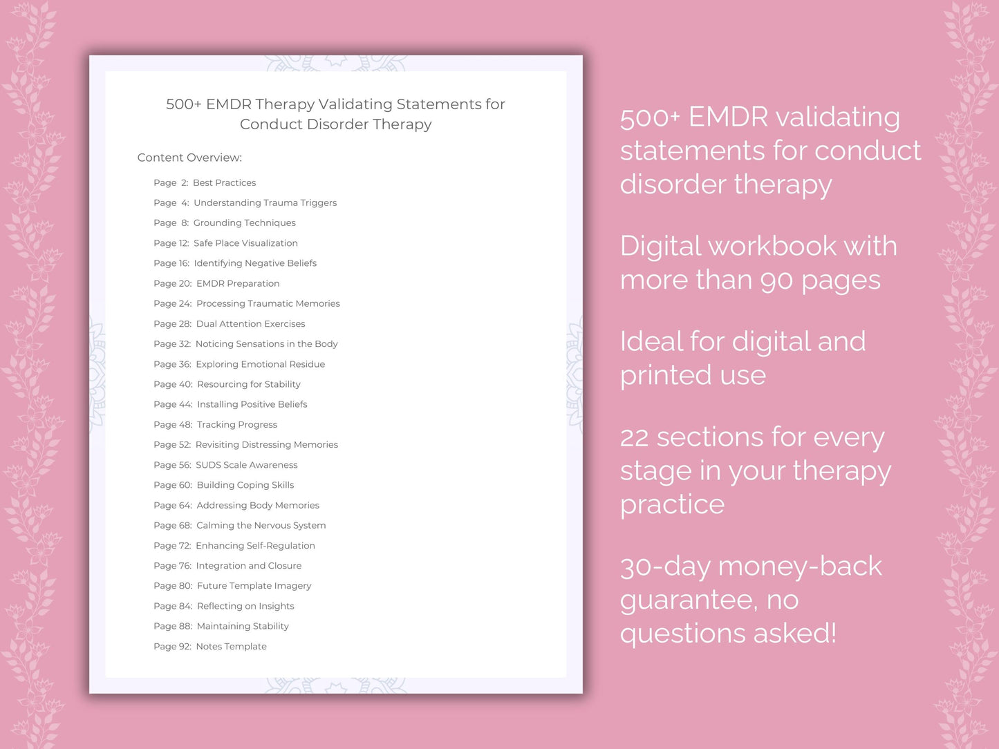 Conduct Disorder Eye Movement Desensitization and Reprocessing (EMDR) Therapist Worksheets
