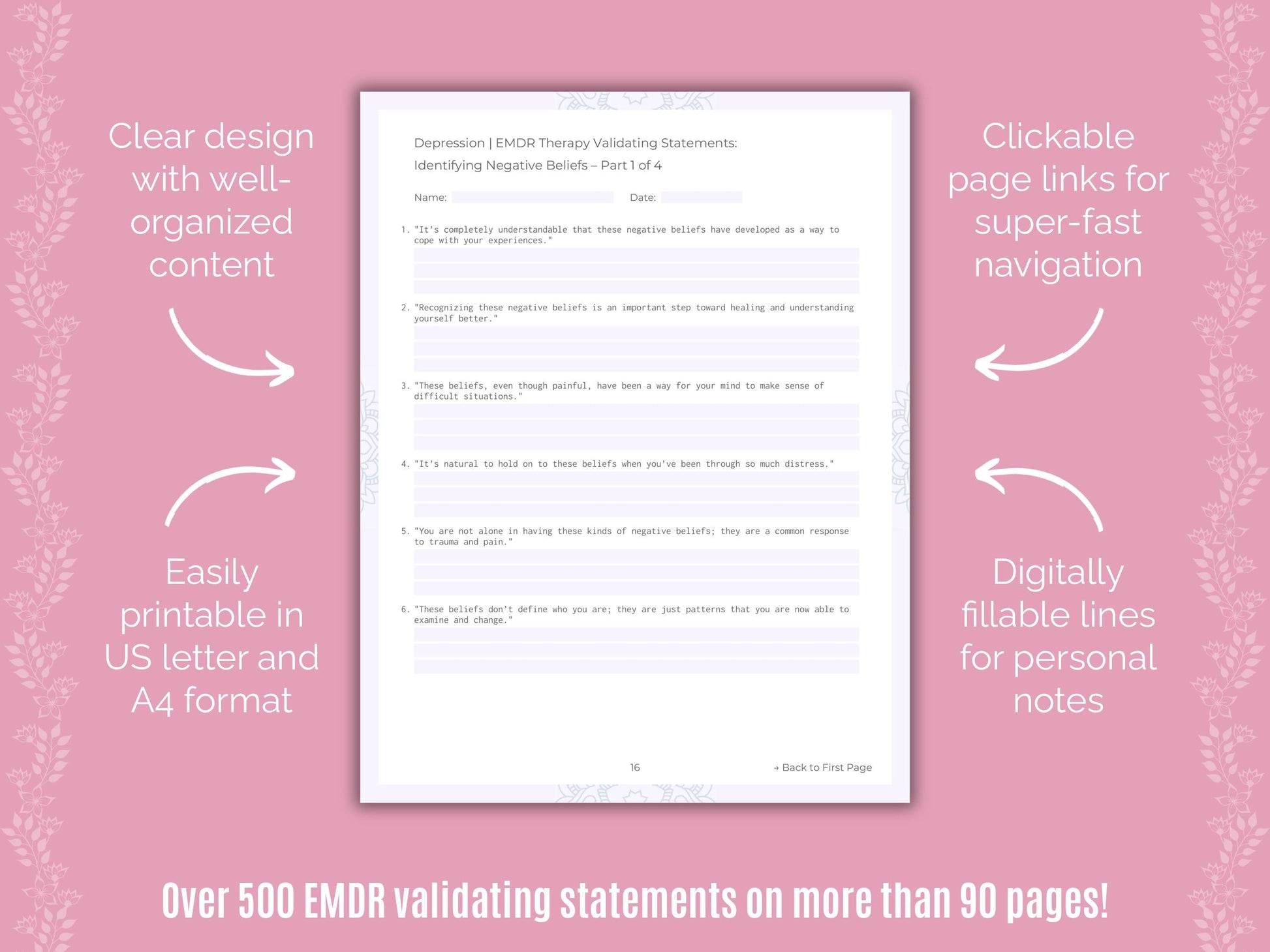 Depression Eye Movement Desensitization and Reprocessing (EMDR) Counseling Templates