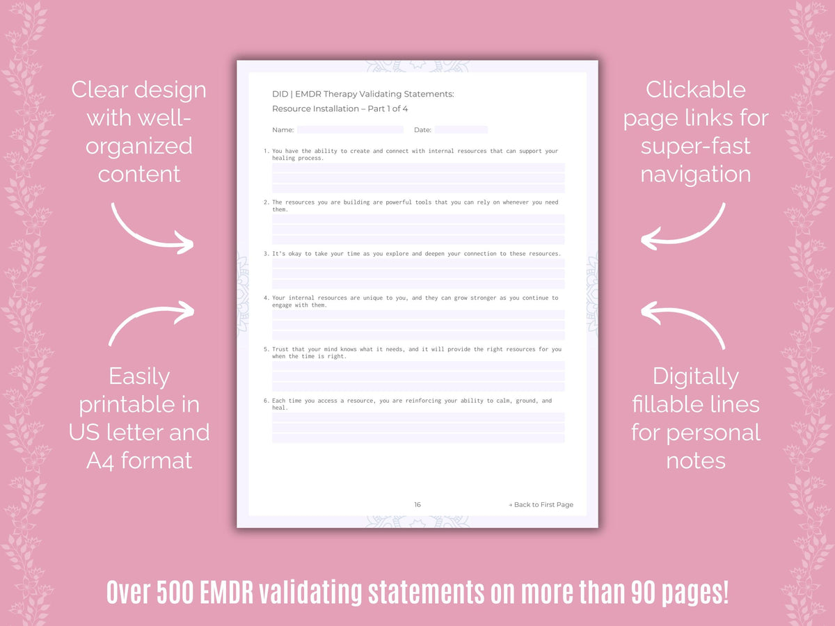 Dissociative Identity Disorder (DID) Eye Movement Desensitization and Reprocessing (EMDR) Counseling Templates