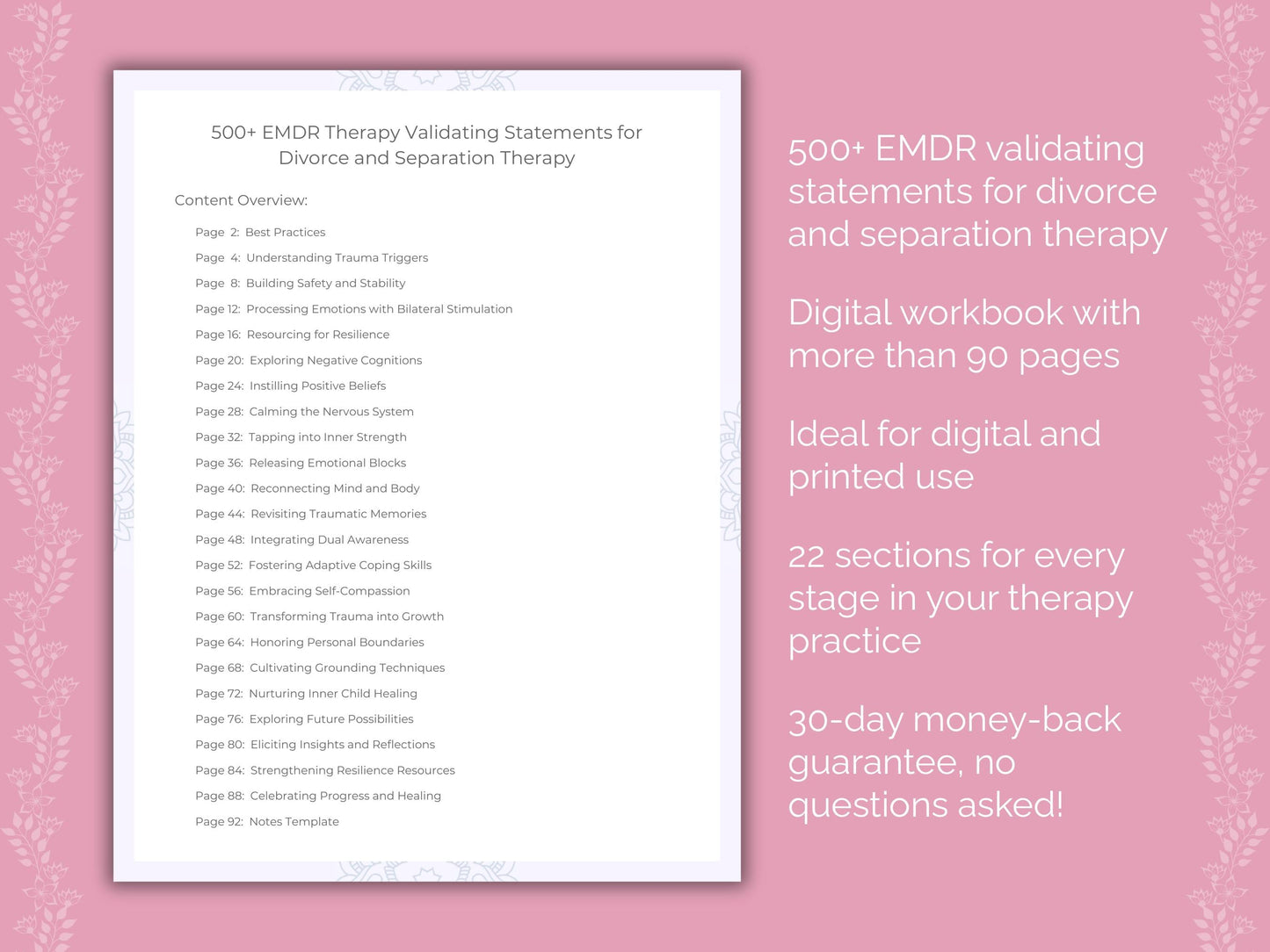Divorce and Separation Eye Movement Desensitization and Reprocessing (EMDR) Therapist Worksheets