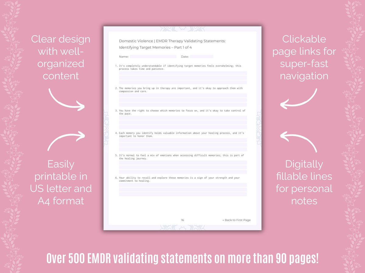 Domestic Violence Eye Movement Desensitization and Reprocessing (EMDR) Counseling Templates