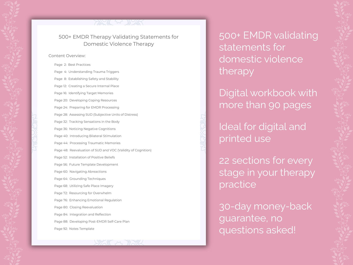 Domestic Violence Eye Movement Desensitization and Reprocessing (EMDR) Therapist Worksheets