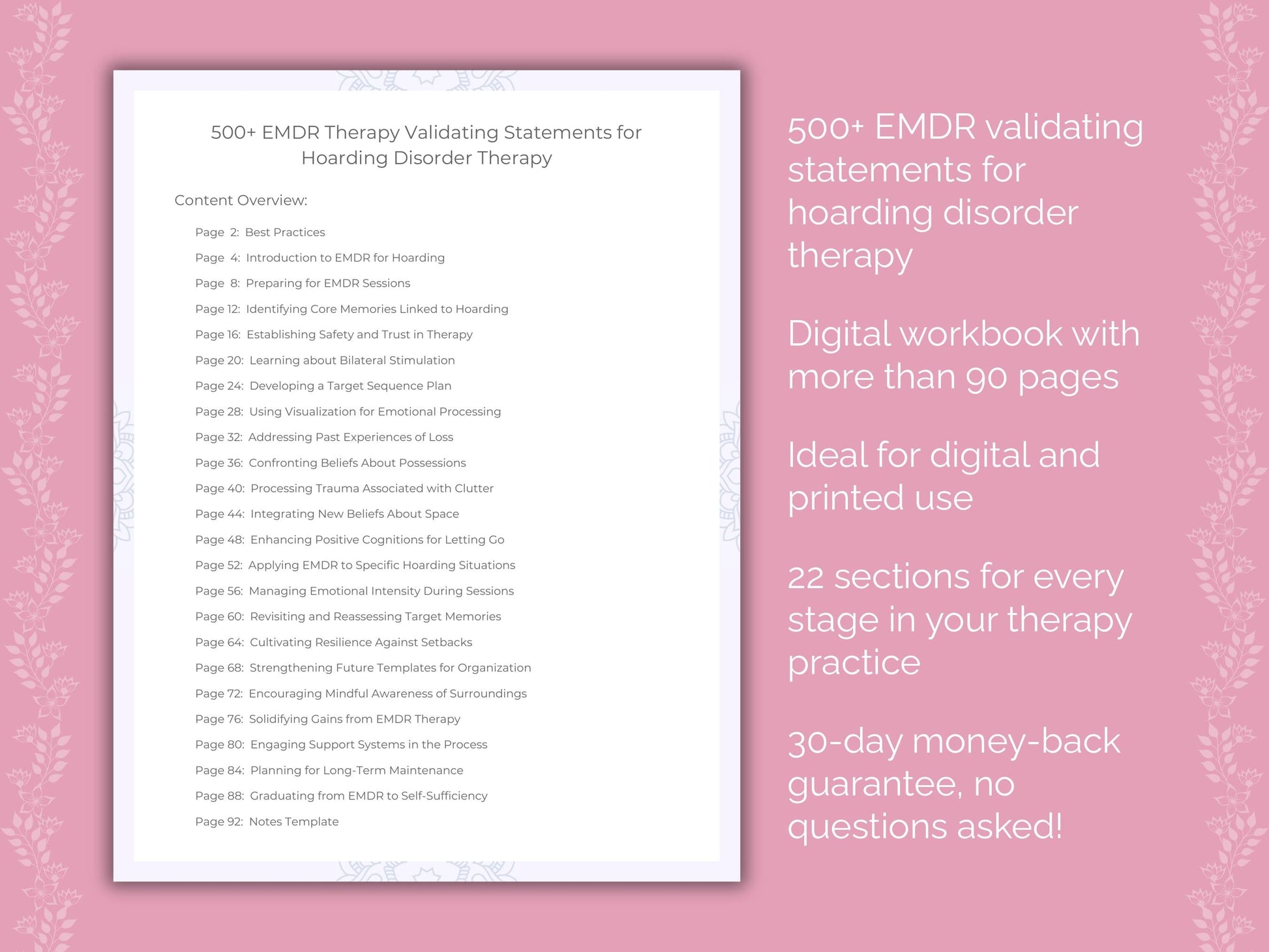 Hoarding Disorder Eye Movement Desensitization and Reprocessing (EMDR) Therapist Worksheets
