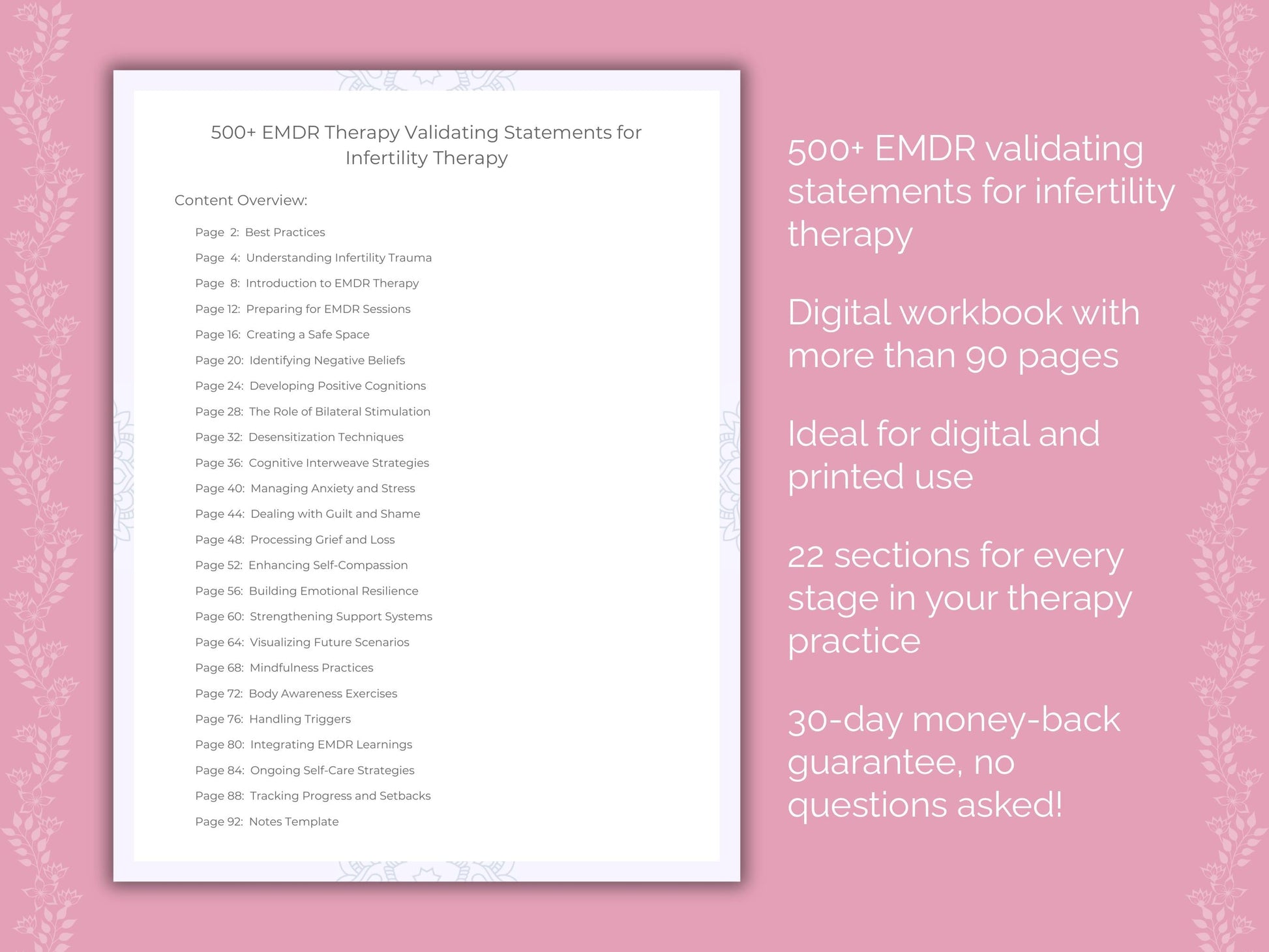 Infertility Eye Movement Desensitization and Reprocessing (EMDR) Therapist Worksheets